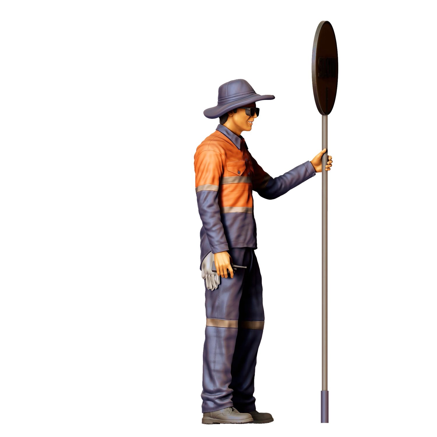 N1 traffic controller holding Slow Sign, 3DP Miniatures