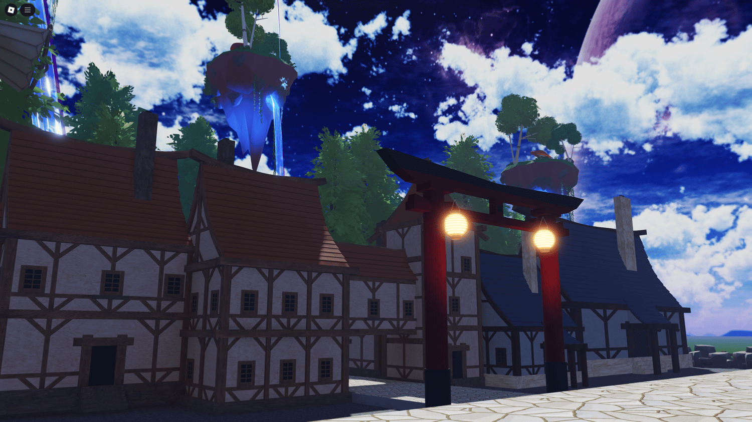 Detailed anime skybox with sunset lighting and magical atmosphere