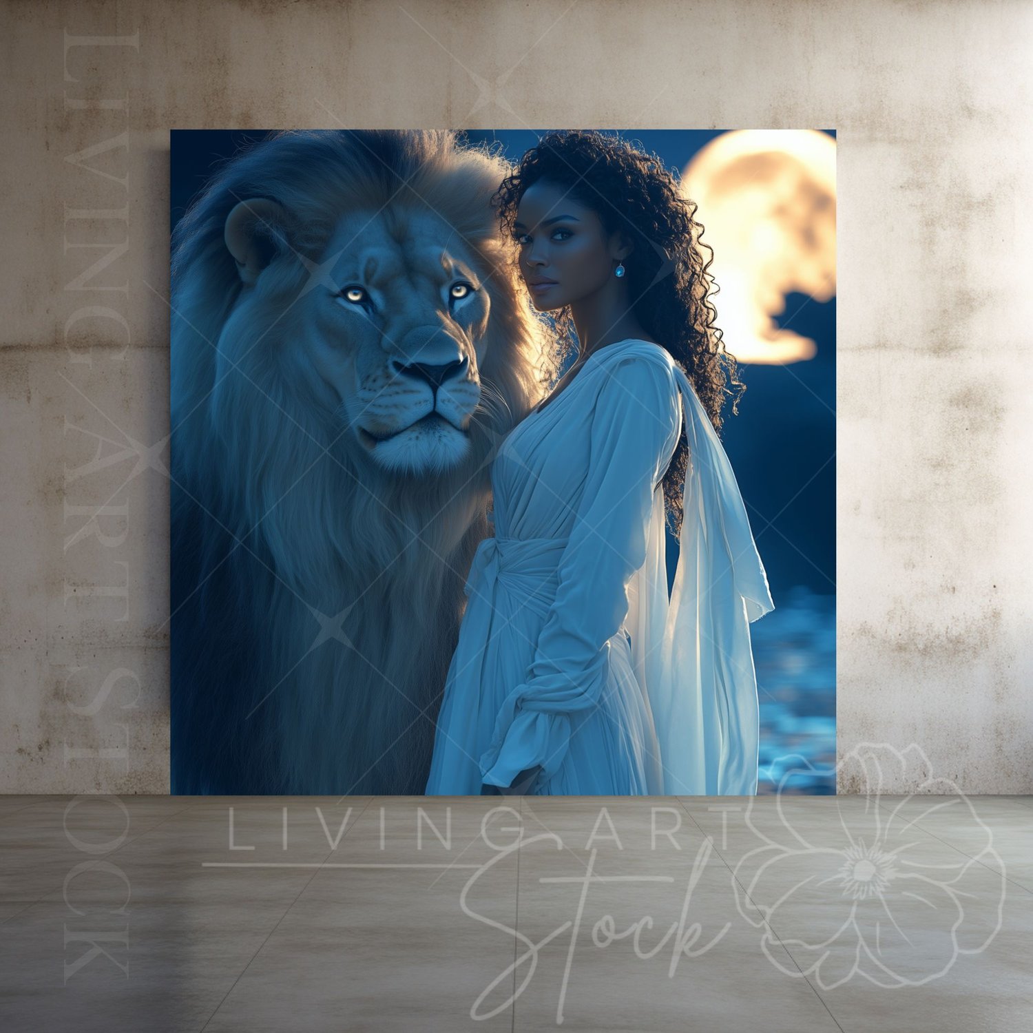 Woman and Lion Fantasy Art Printable