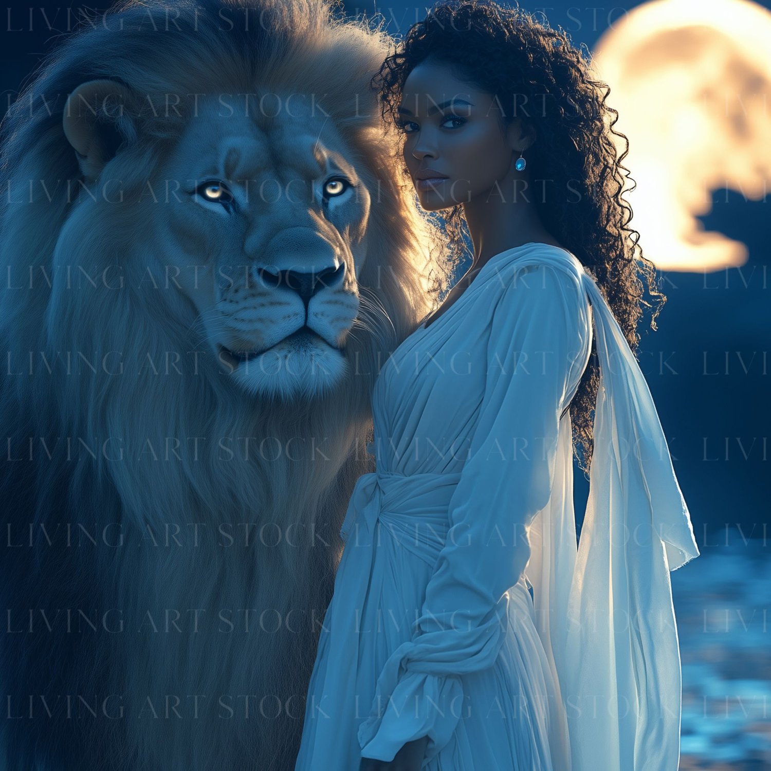 Woman and Lion Fantasy Art Printable