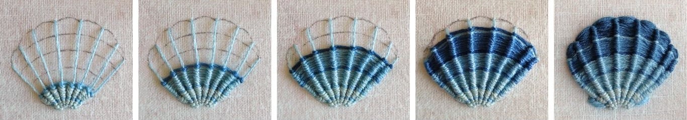 free blue seashell embroidery pattern