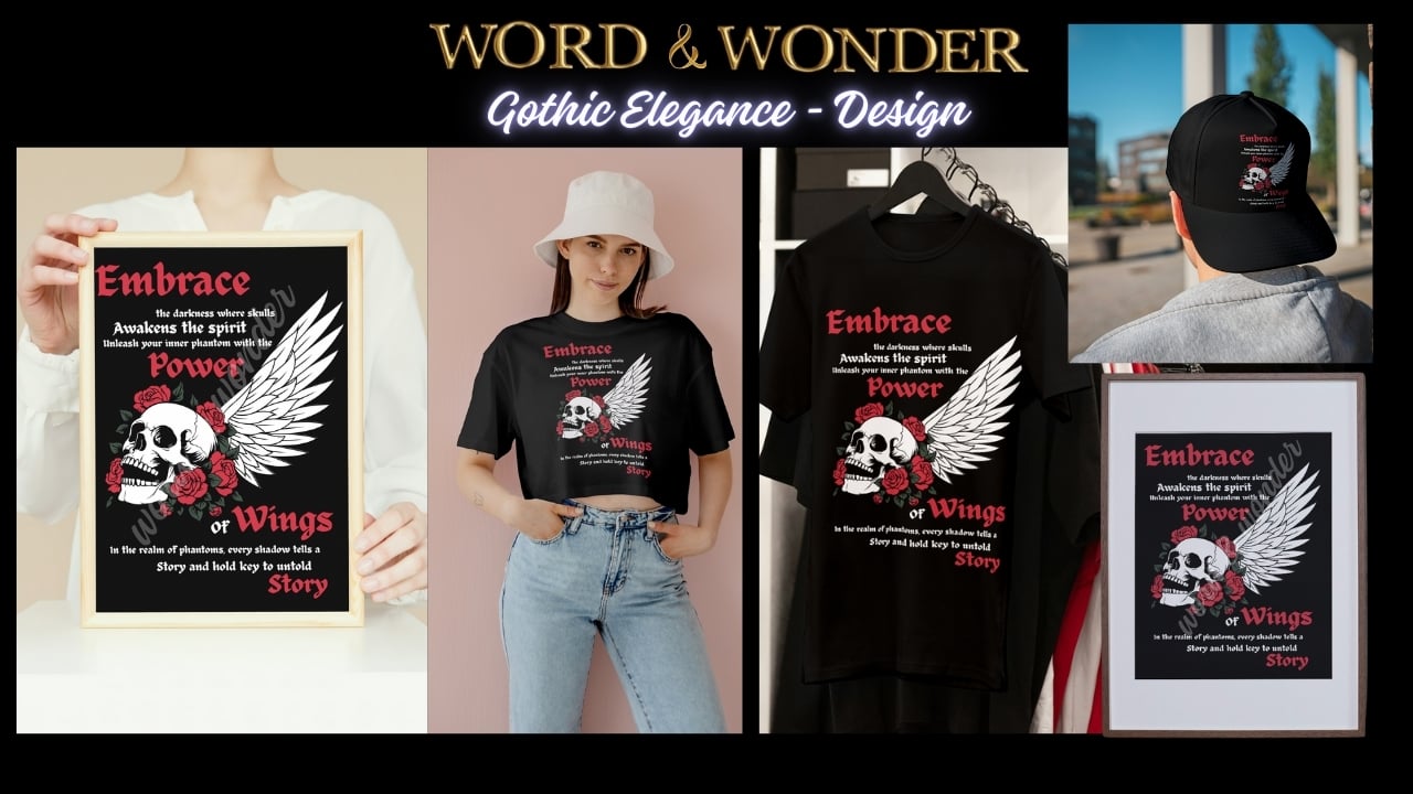 Word & Wonder gothic elegance logo – ornate floral art design for dark romantic digital prints, apparel, and decor