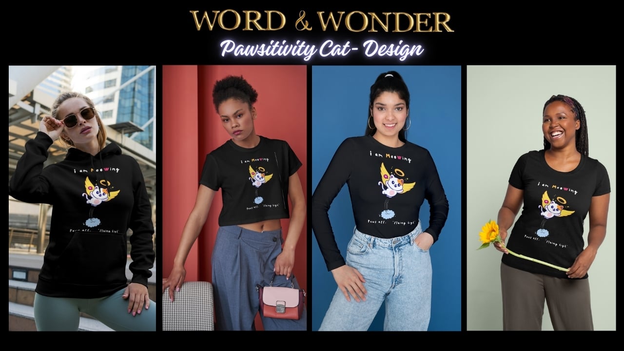 PAWSITIVITy Cat – cute digital cat illustration spreading good vibes, perfect for apparel, stickers, mugs, and wall art. Ideal for cat lovers and positive mindset enthusiasts.