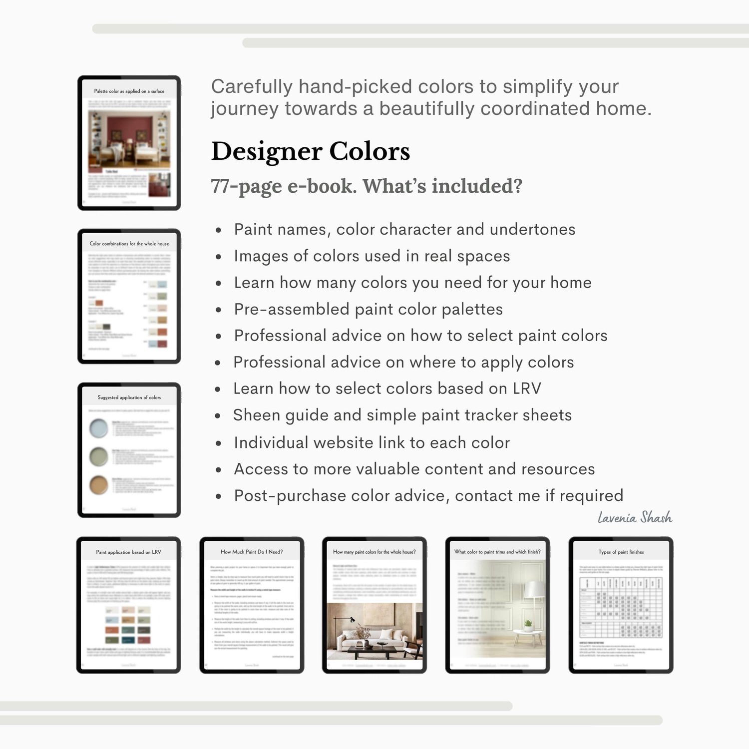 A Sherwin Williams eclectic color palette with modern and trendy coordinating shades like white, blue, green, teal, beige, terracotta, red, brown and blush pink for the whole house. Color scheme curated by Lavenia Shash