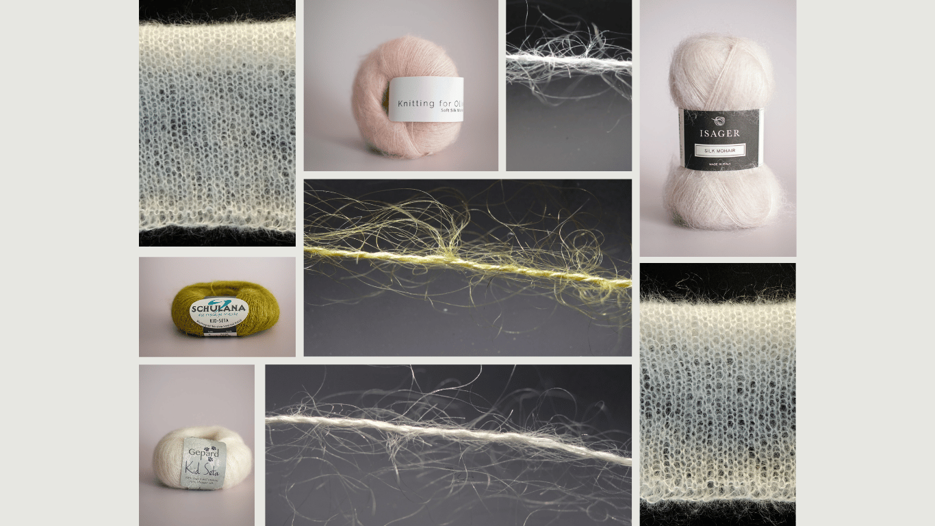 Collage of mohair yarns and swatches