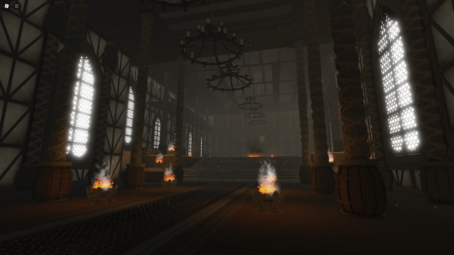 Overview of the castle courtyard with scripted UI elements and RPG kits