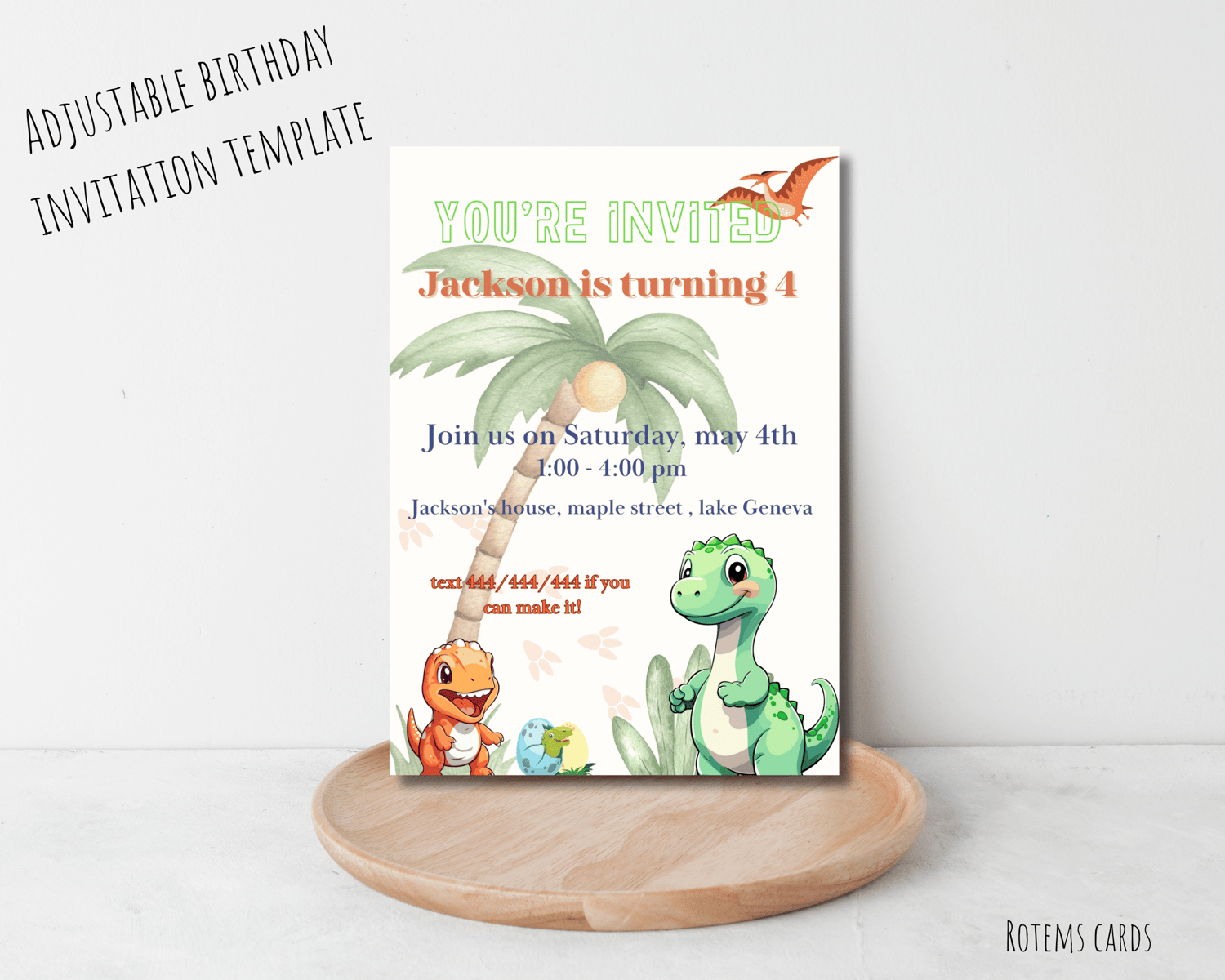 editable kids birthday party invitation dino birthday