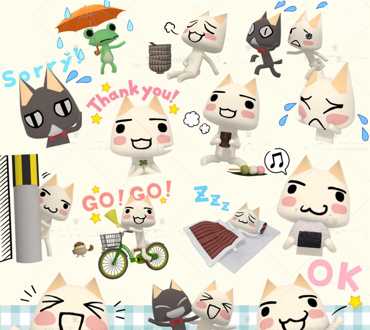 40  Doko Demo Issyo PNG Digital Stickers |Toro and Kuro Expressions Pack | Cute Japanese Cat Emoji Clipart for Goodnotes, Digital Planner