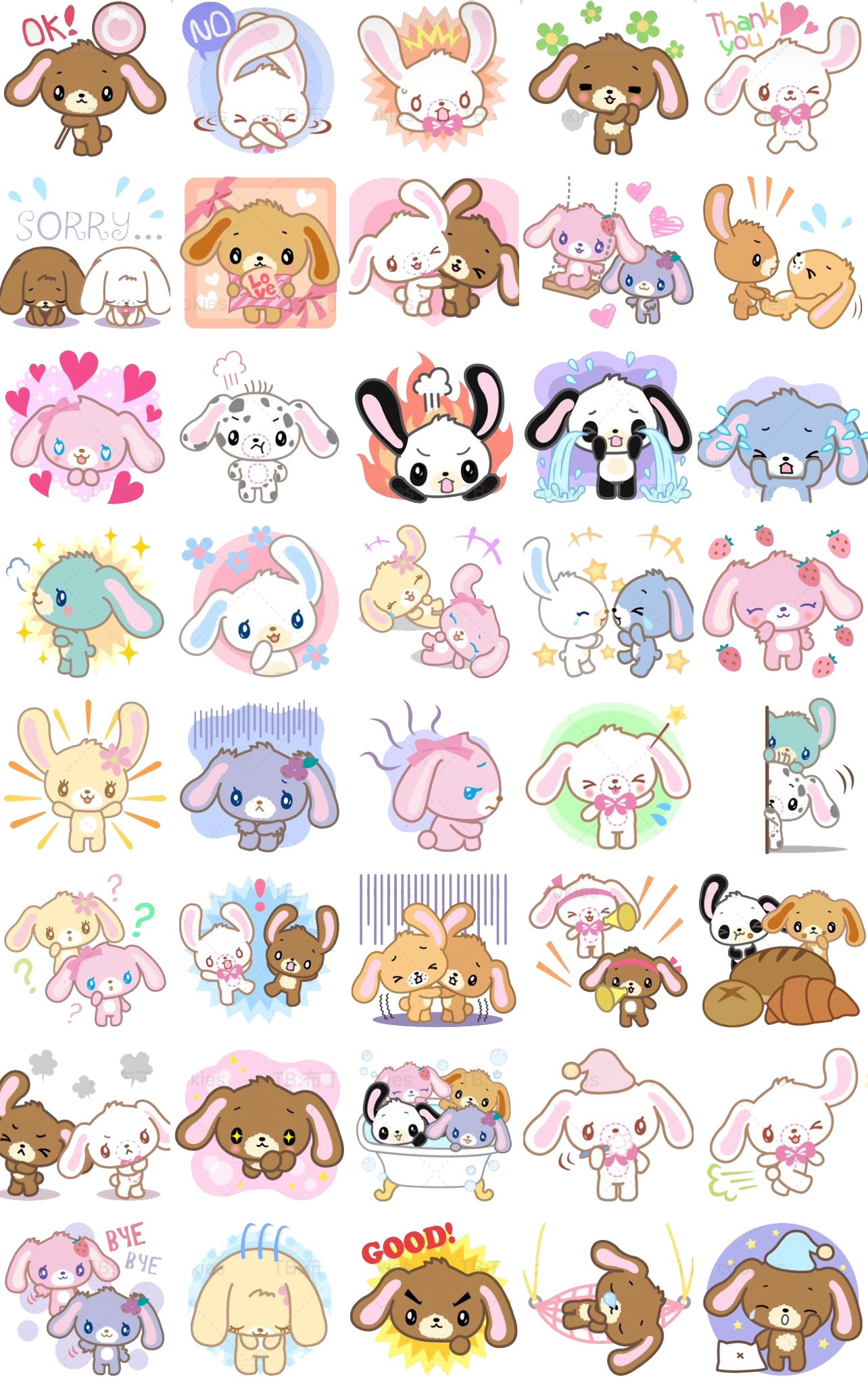 40 PNG Sugar bunnies Cute Bunny Couple PNG Stickers | Kawaii Rabbit Digital Sticker Pack | Pastel Animal Emotions Clipart rabbit bunny