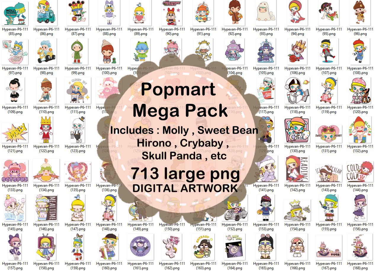 713 Labubu Molly Sweet Bean Hirono Crybaby Skull Panda Popmart PNG Large Digital Artwork Pack ,Stickers for Goodnotes, digital planner