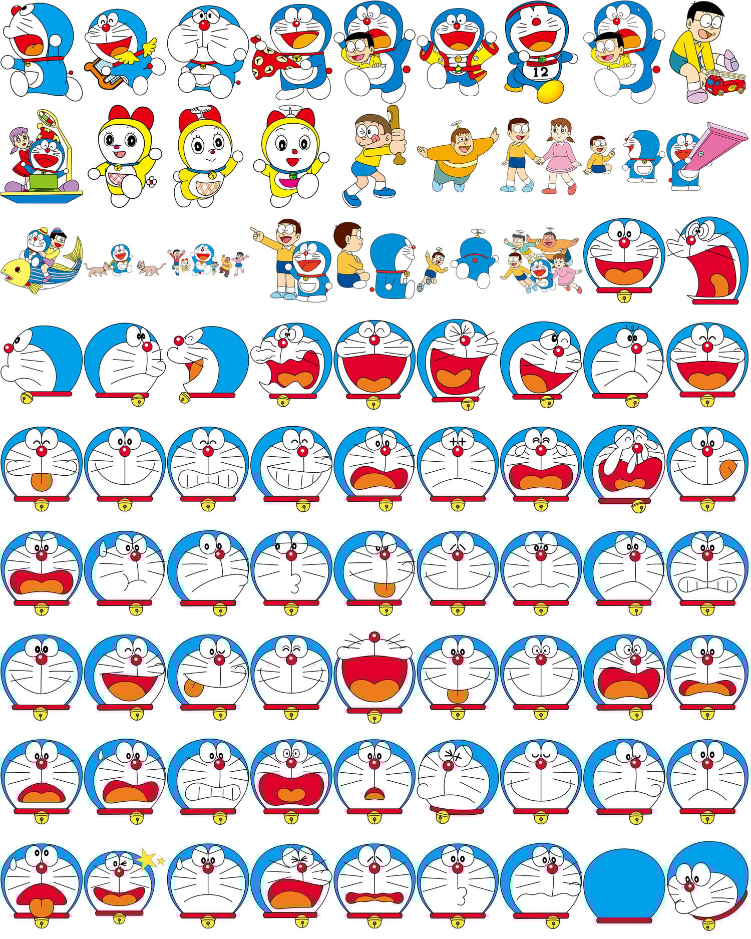 500 AI CDR PNG Doraemon & Friends Large Size Digital Sticker Pack ,Stickers for Goodnotes, digital planner Journal, kawaii aesthetic clipart