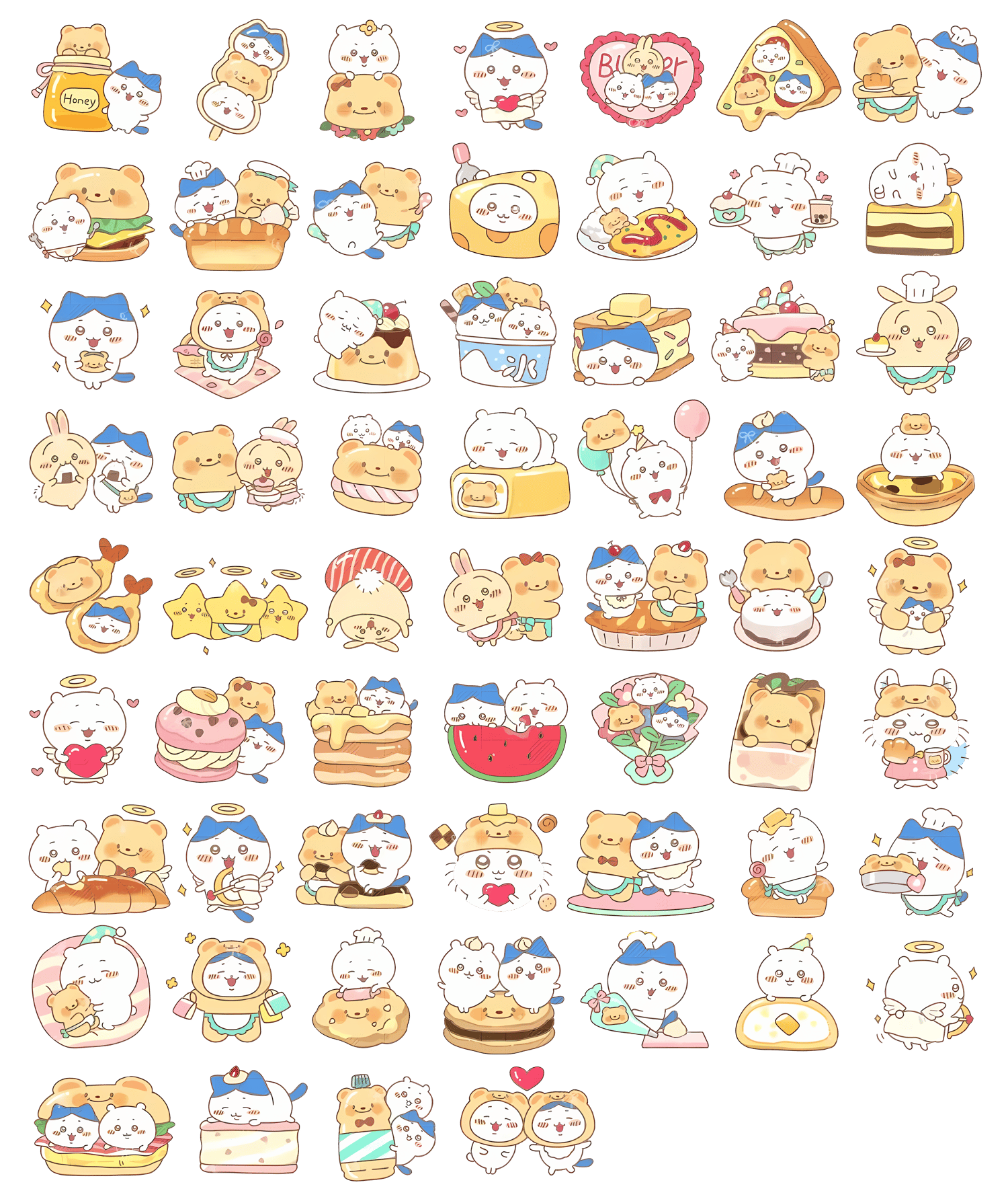 60 Chiikawa & Butter Bear Kawaii Foodie Fun Collection Digital Stickers for Goodnotes, digital planner Journal, kawaii aesthetic clipart