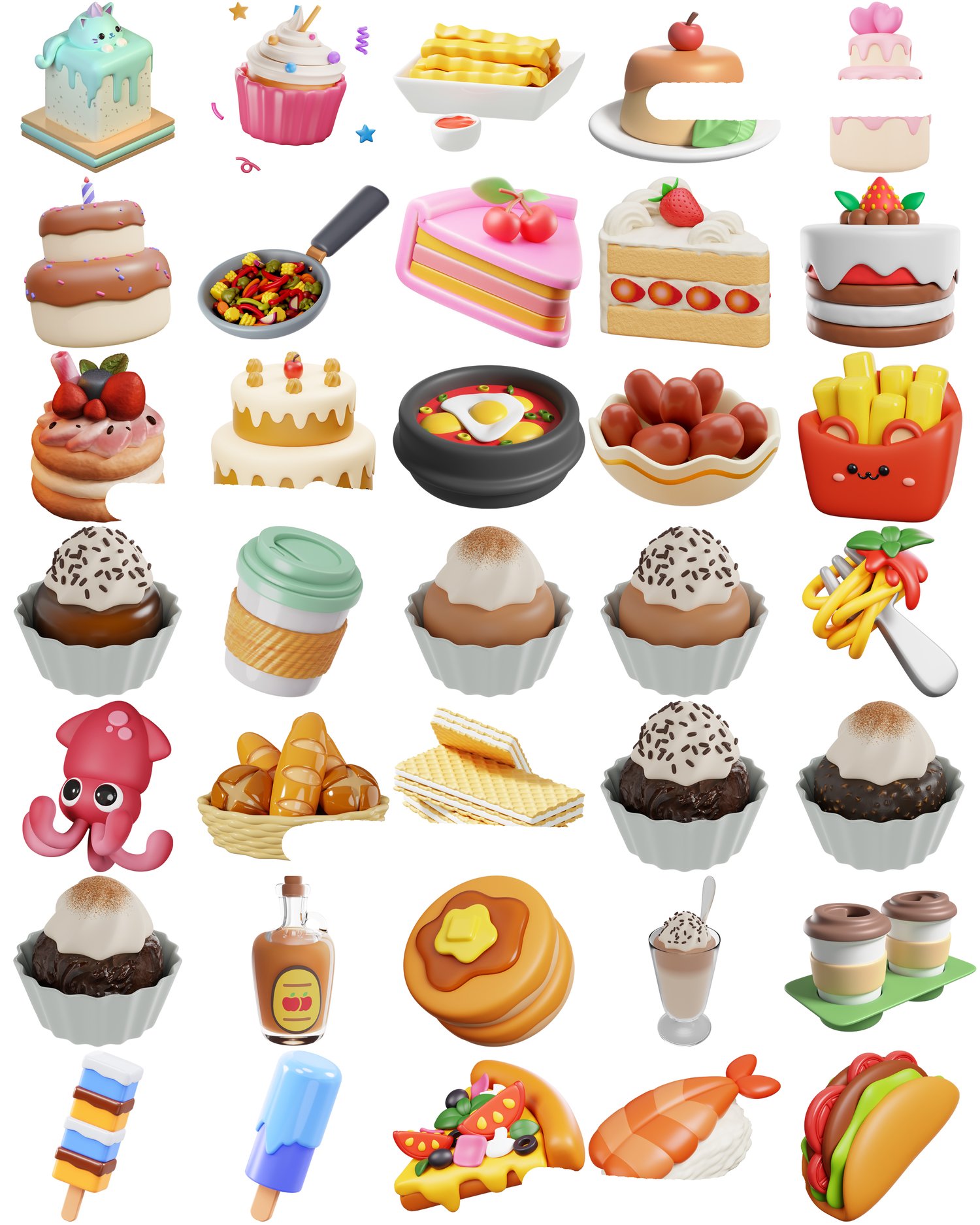 200 3D Kawaii Food PNG | Cute High-Res Clipart for Stickers, Digital Planners, Sublimation, Goodnotes , Party Decor, Crafts