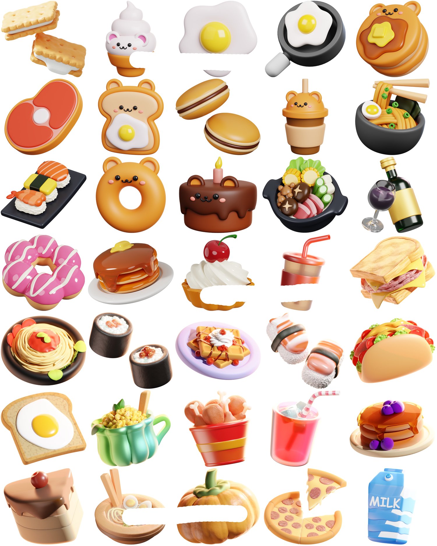 200 3D Kawaii Food PNG | Cute High-Res Clipart for Stickers, Digital Planners, Sublimation, Goodnotes , Party Decor, Crafts