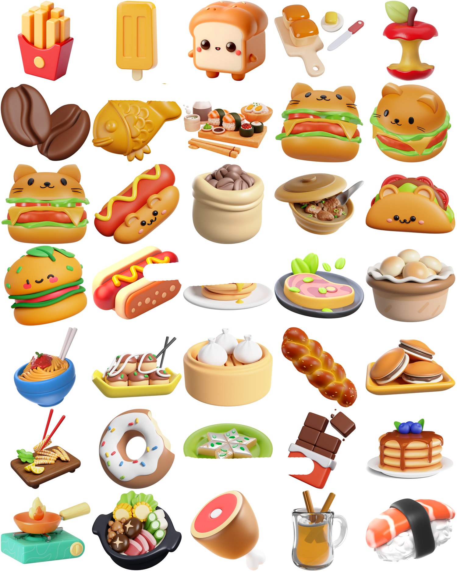 200 3D Kawaii Food PNG | Cute High-Res Clipart for Stickers, Digital Planners, Sublimation, Goodnotes , Party Decor, Crafts
