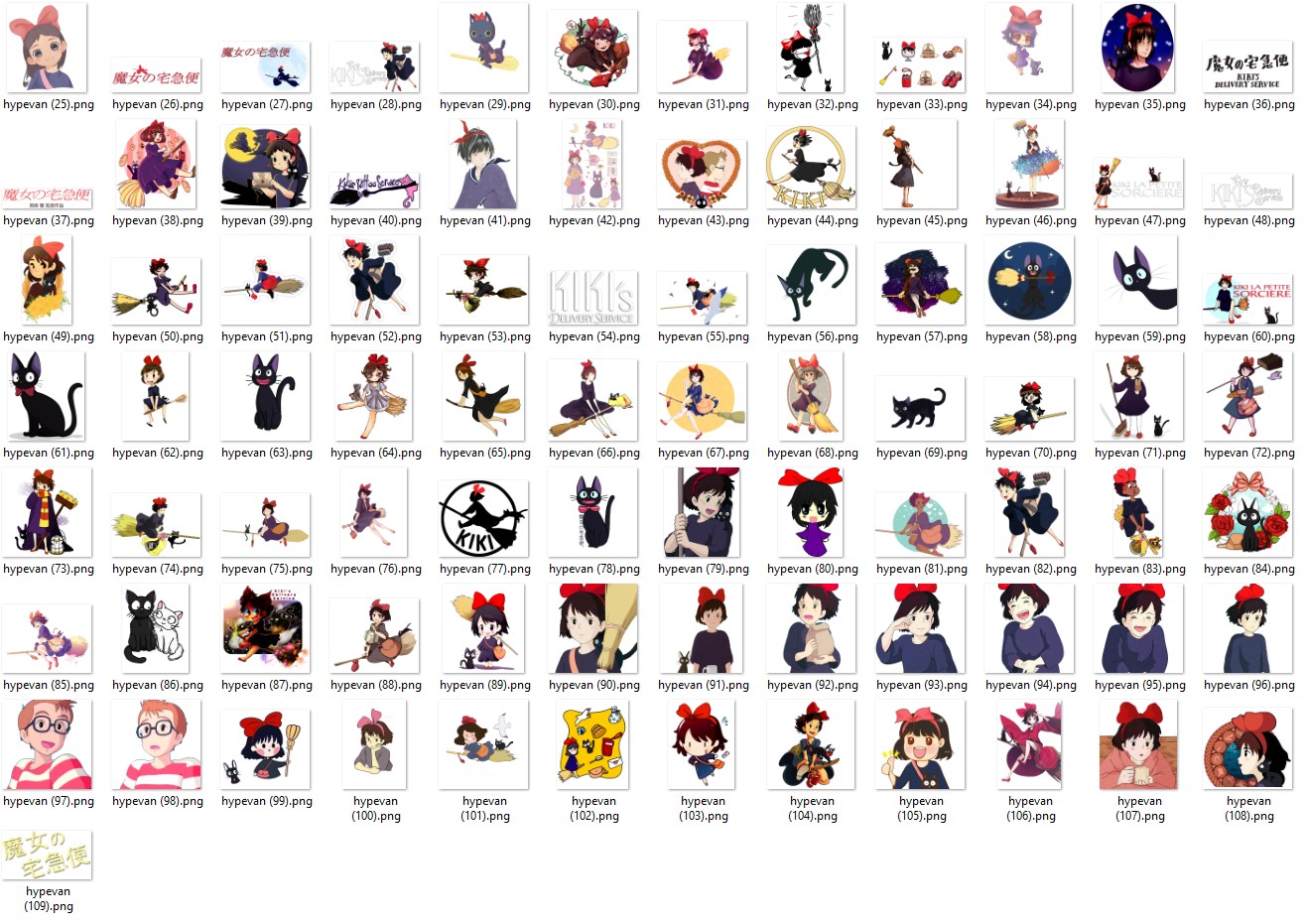 220+ Kiki’s Delivery Service PNG Bundle | Studio Ghibli Kiki & Jiji Clipart | Transparent Background Anime Stickers | Sublimation