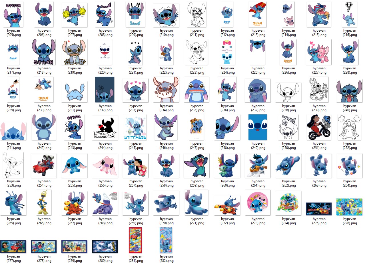 Kawaii Stitch PNG Bundle | 280+ Digital Stickers | L.ilo & Stitch Printable Clipart for Sublimation, T-Shirt, Scrapbook, Crafts