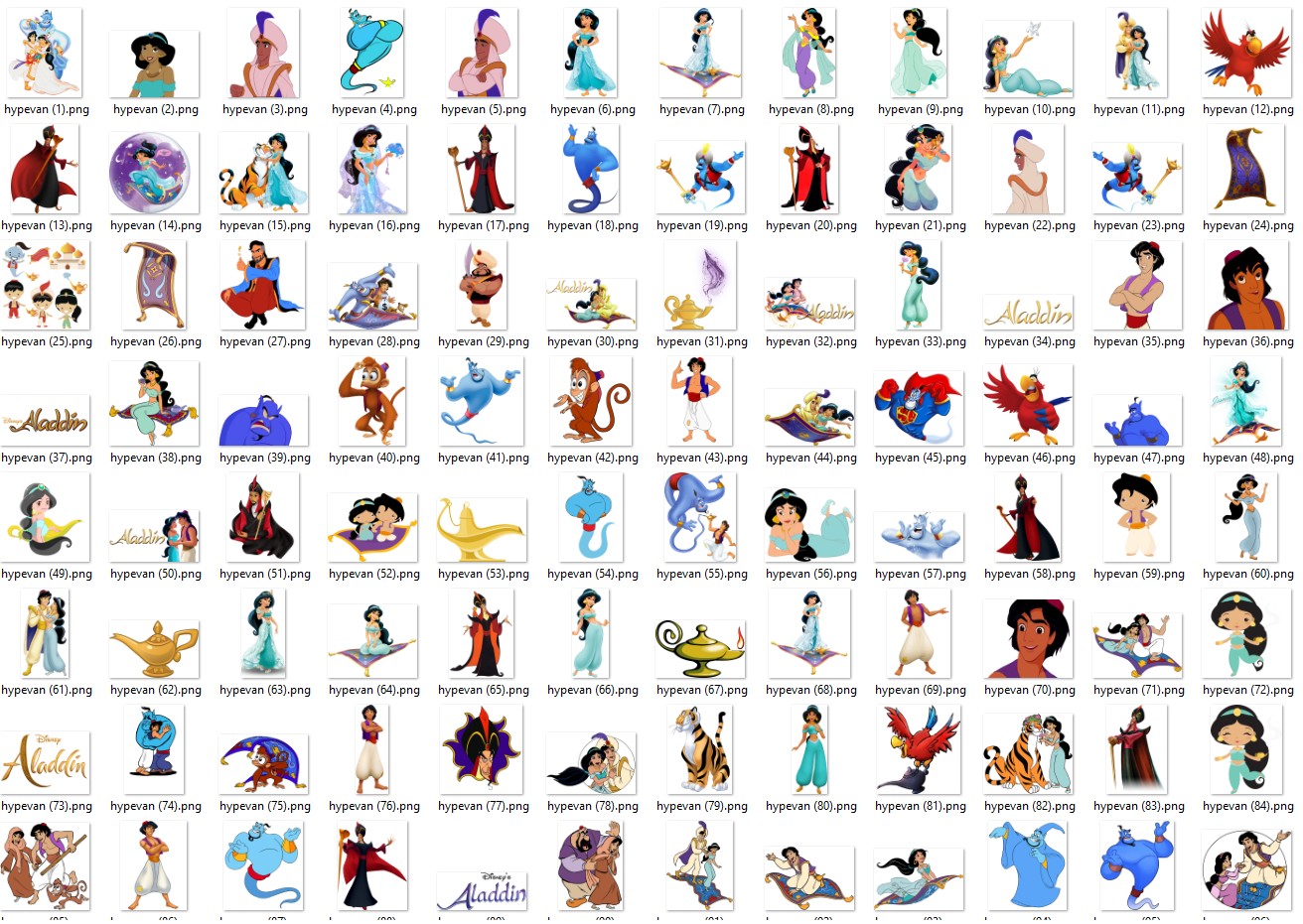 Aladdin Princess Jasmine PNG Bundle – 228 Cute Cartoon Clipart Files | Digital Download for Scrapbook, Sublimation, Crafts & Stickers