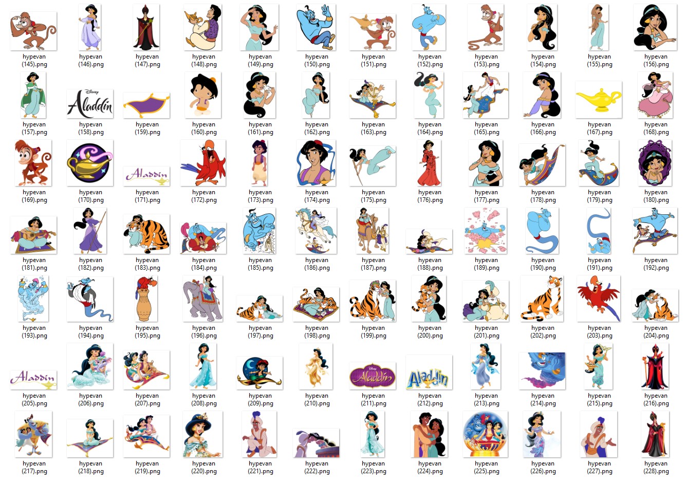 Aladdin Princess Jasmine PNG Bundle – 228 Cute Cartoon Clipart Files | Digital Download for Scrapbook, Sublimation, Crafts & Stickers