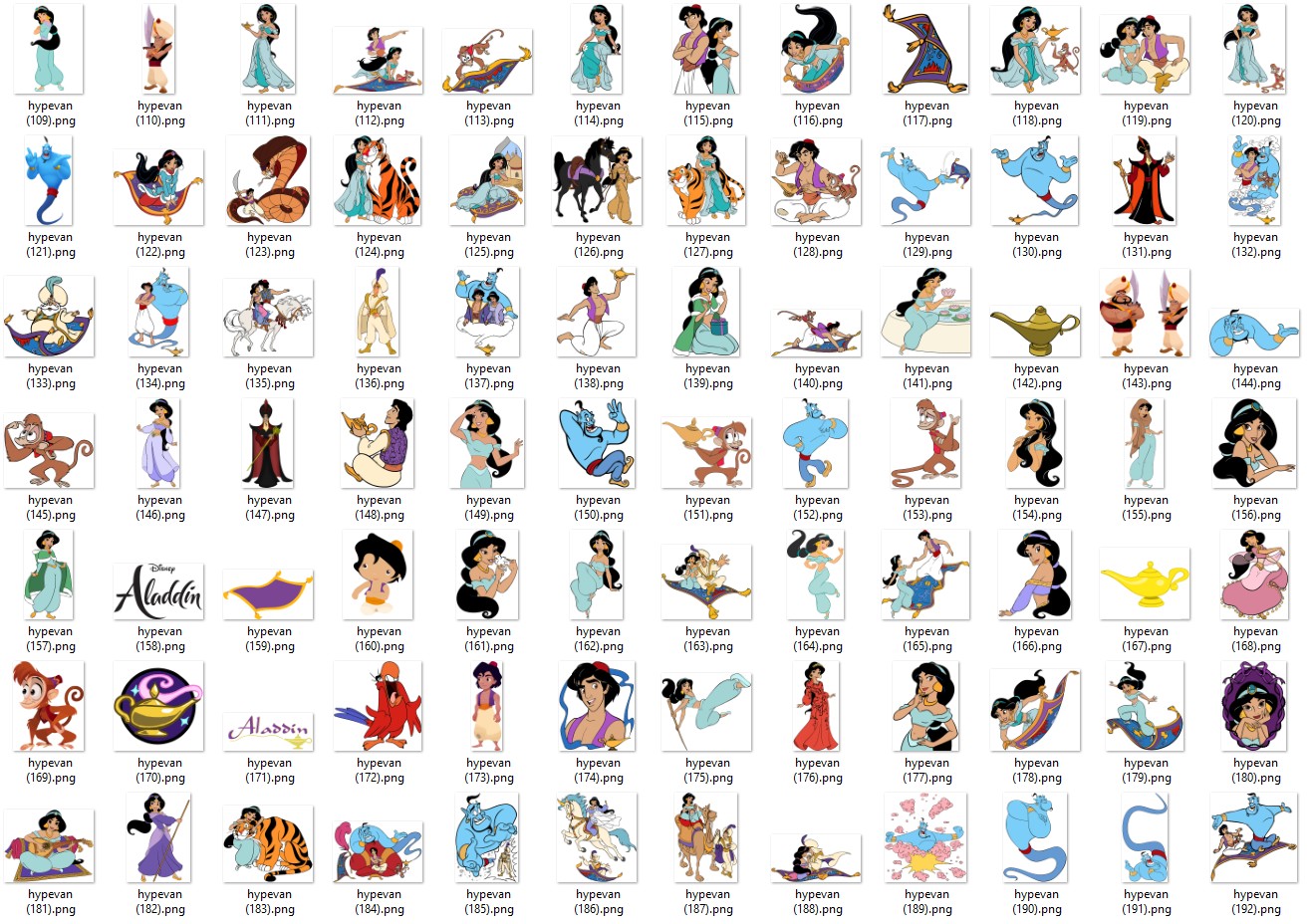 Aladdin Princess Jasmine PNG Bundle – 228 Cute Cartoon Clipart Files | Digital Download for Scrapbook, Sublimation, Crafts & Stickers