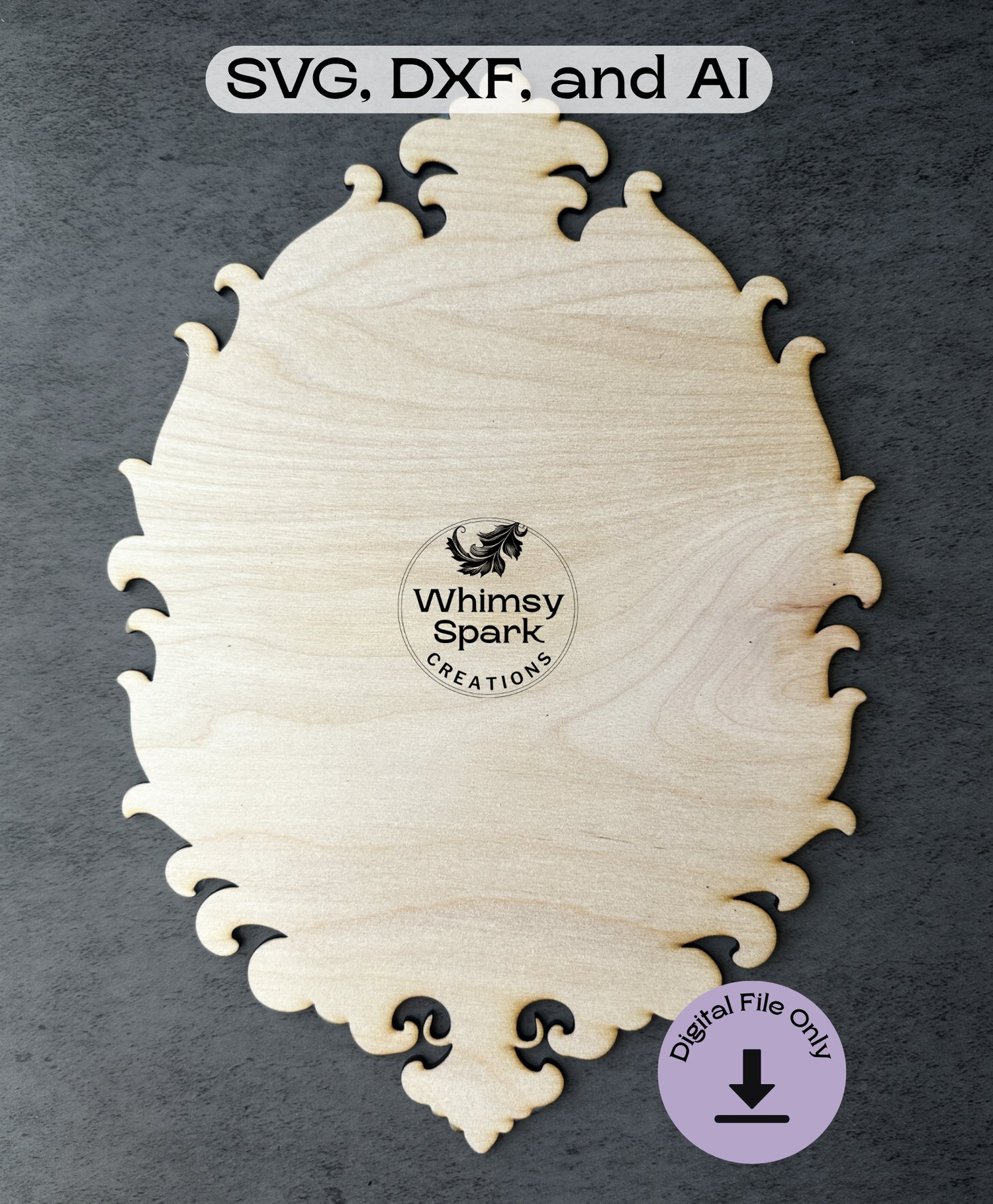 Blank base panel of dragon SVG laser file with ornate frame outline, ready for layering