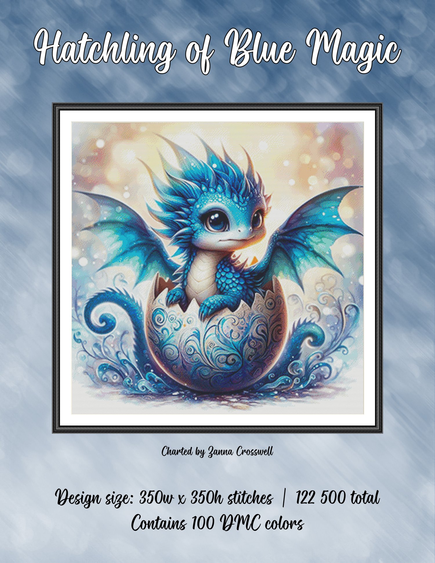 Hatchling of Blue Magic - Cute Fantasy Full Coverage Cross Stitch ...