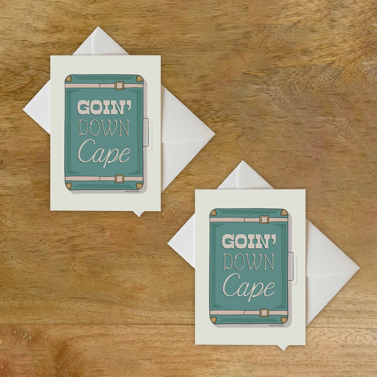 Two notecards with white envelopes. Notecards are for the Boston, Massachusetts area.