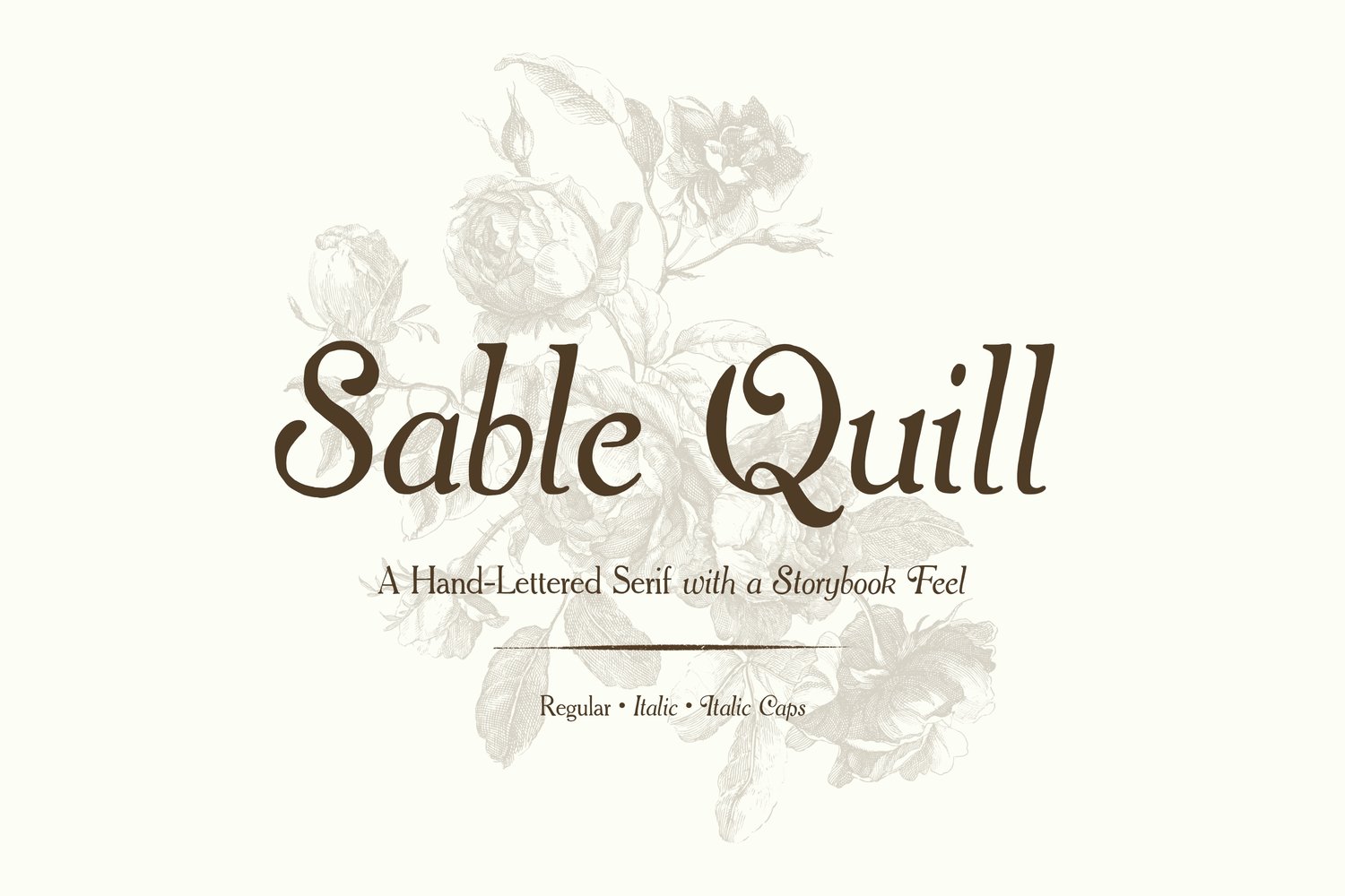 Sable Quill is a hand-drawn serif multilingual font family inspired by antique lettering.
