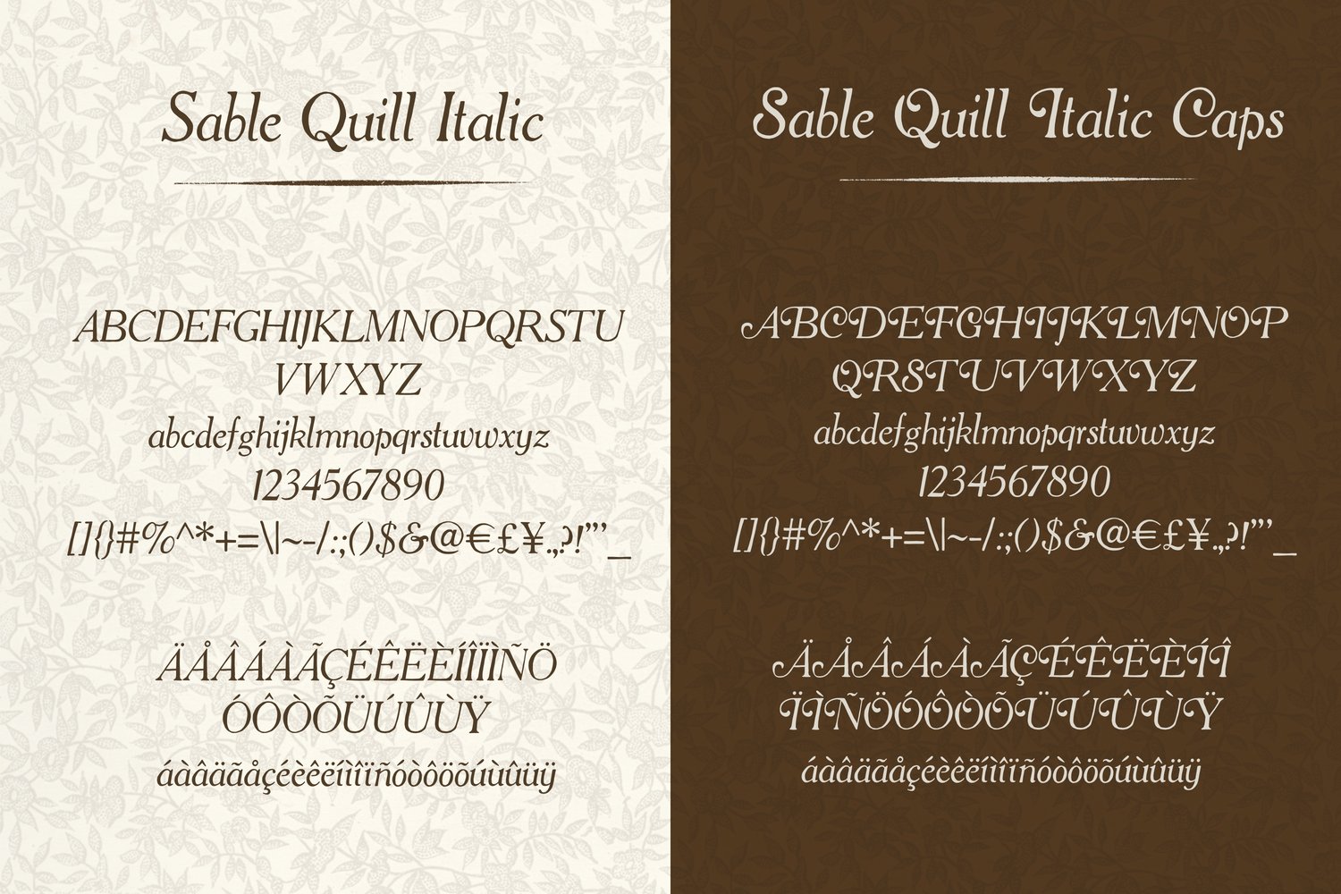 Sable Quill is a hand-drawn serif multilingual font family inspired by antique lettering.
