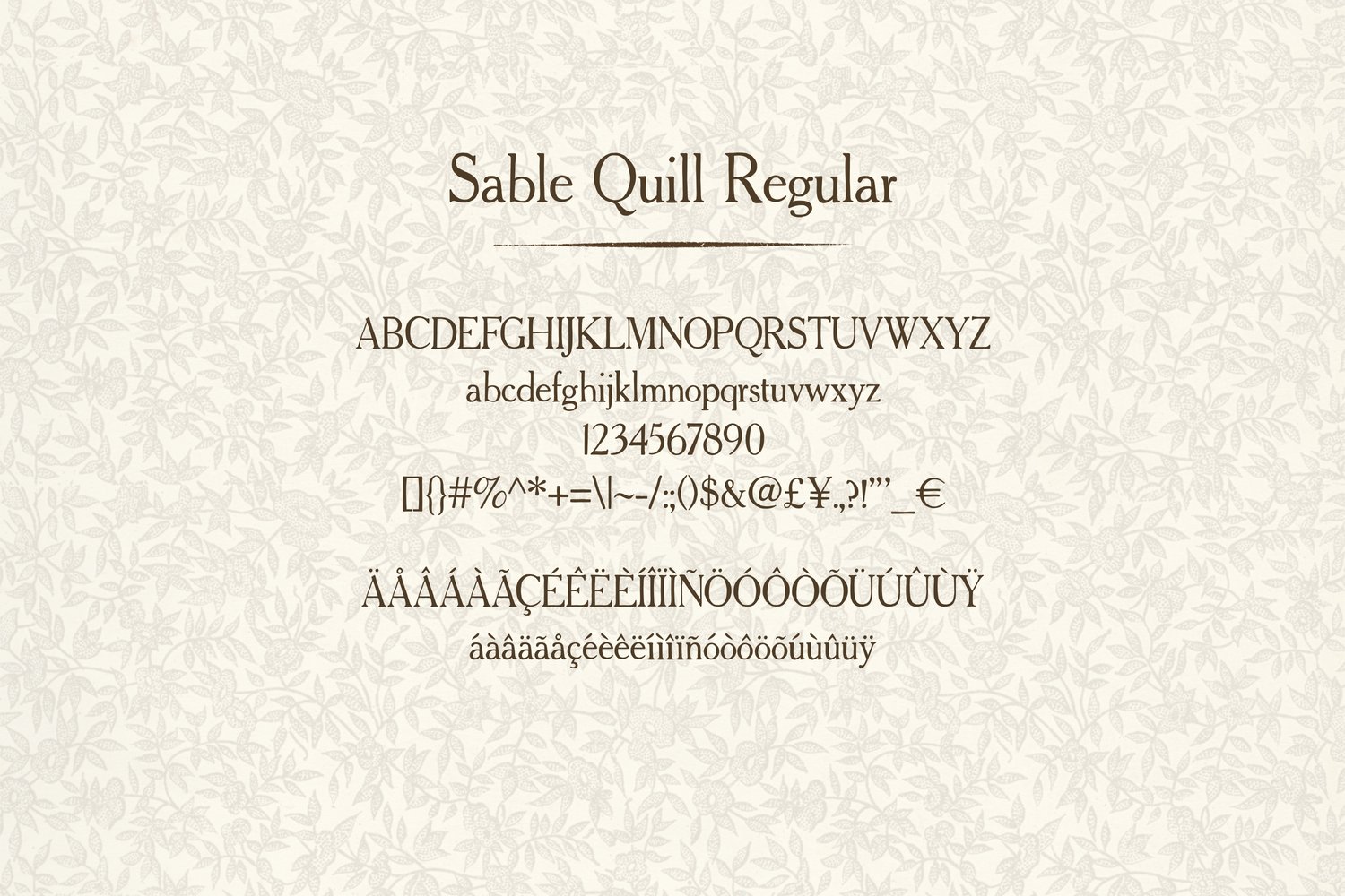 Sable Quill is a hand-drawn serif multilingual font family inspired by antique lettering.