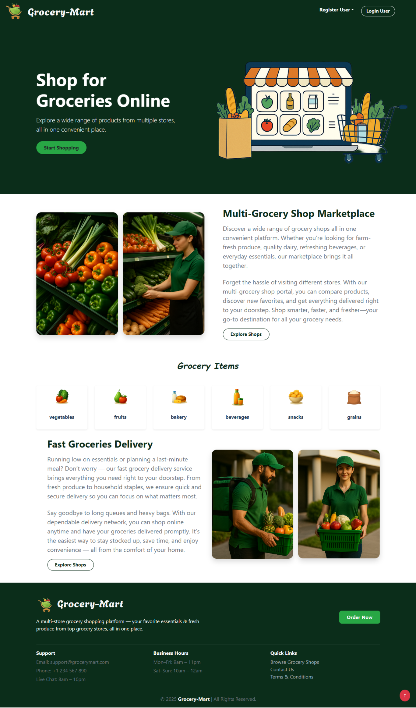 Online Grocery Shopping System Home Page - Spring Boot React JS Full Stack Project