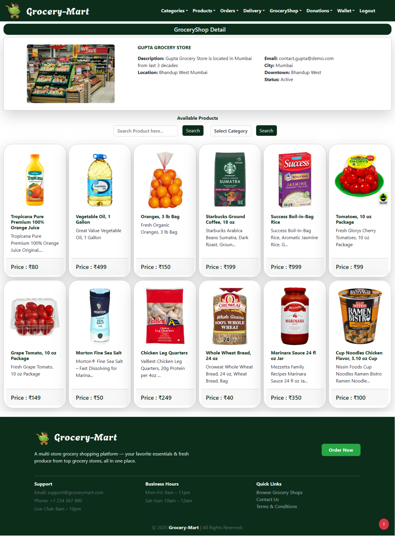 Grocery Products Listing Page - Online Grocery Shopping System Project using Spring Boot and React JS