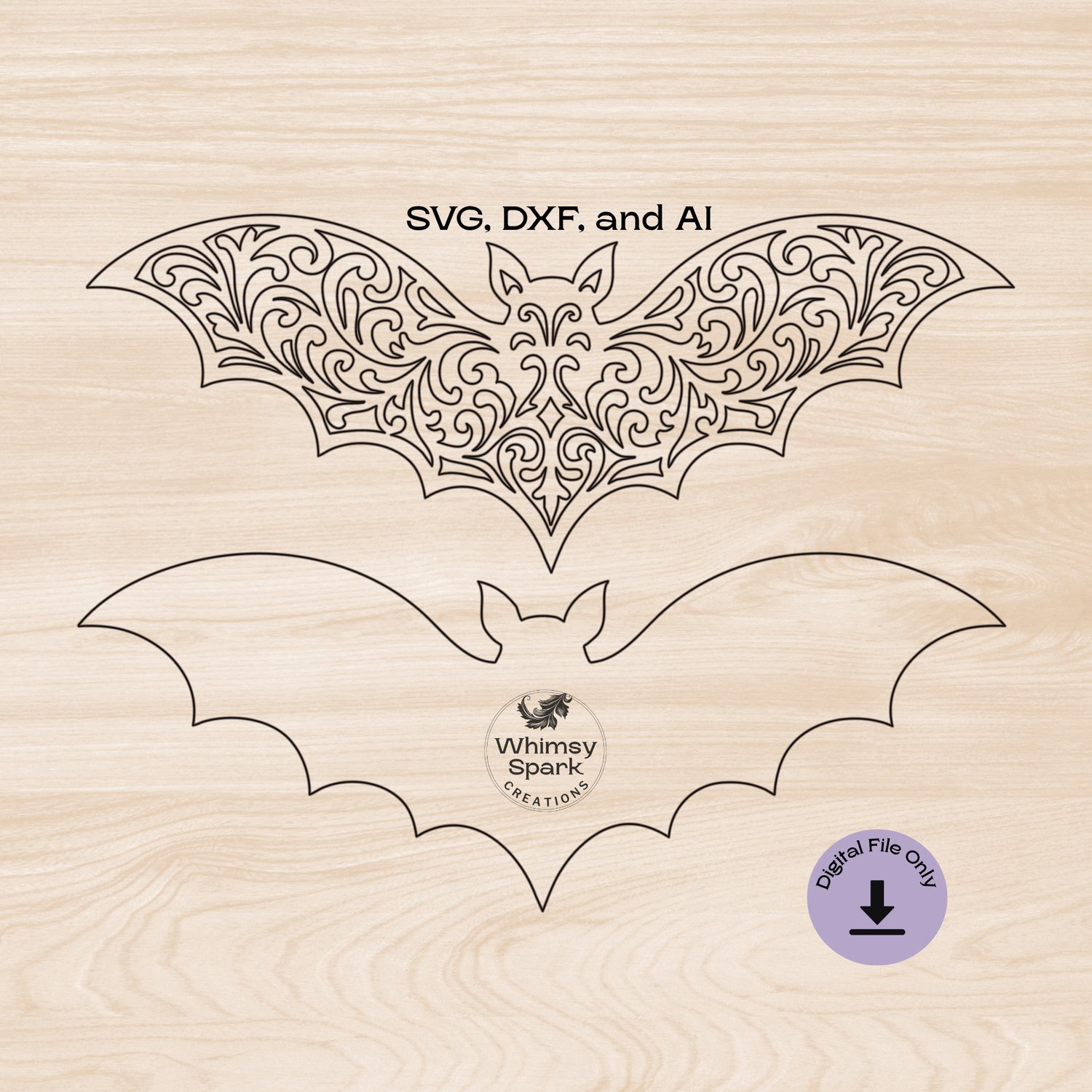 Layered Bat SVG- Gothic Halloween Bat Cut File Flourish Bat Template ...