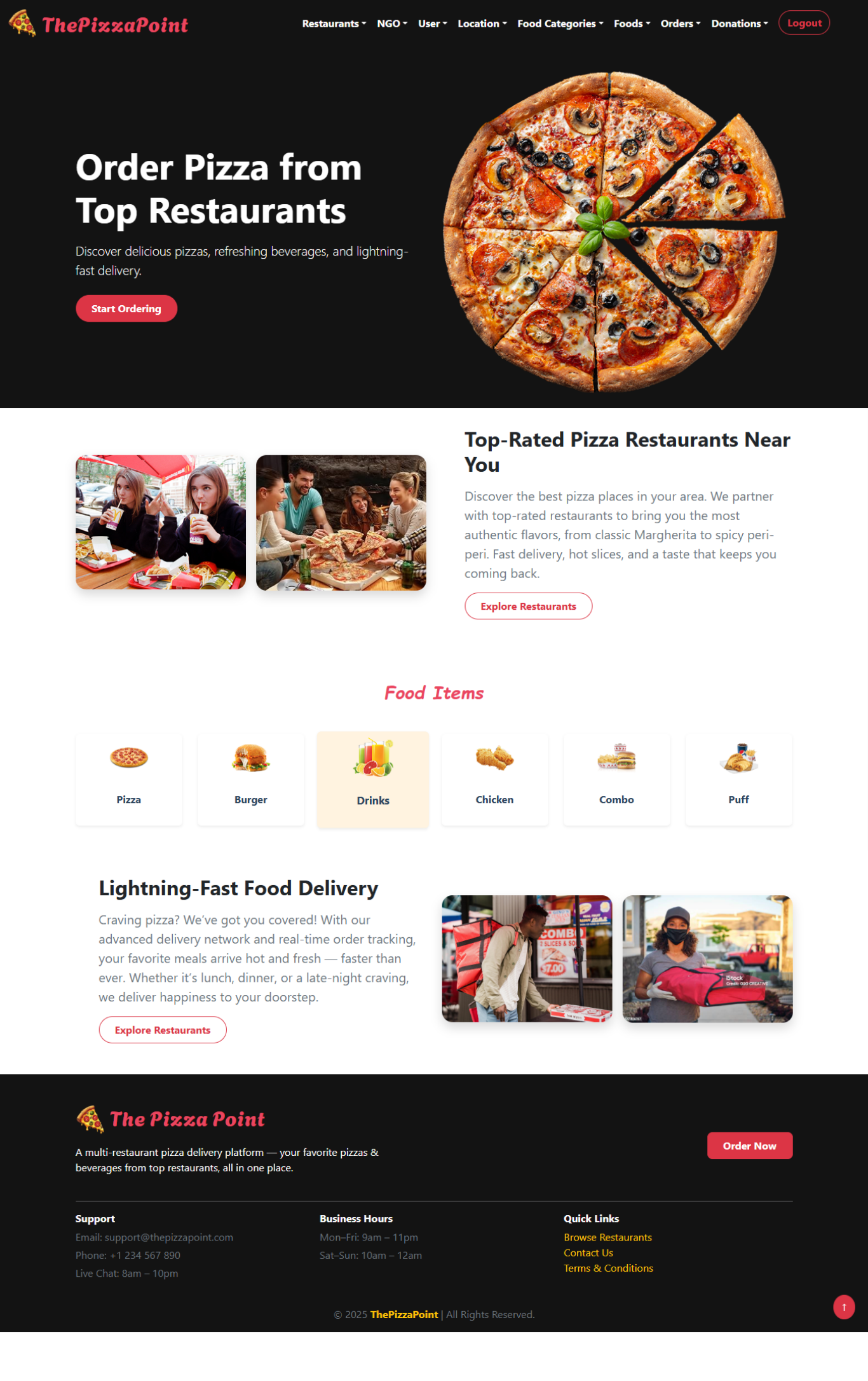Online Pizza Ordering System Home Page - Spring Boot React JS MySQL Project