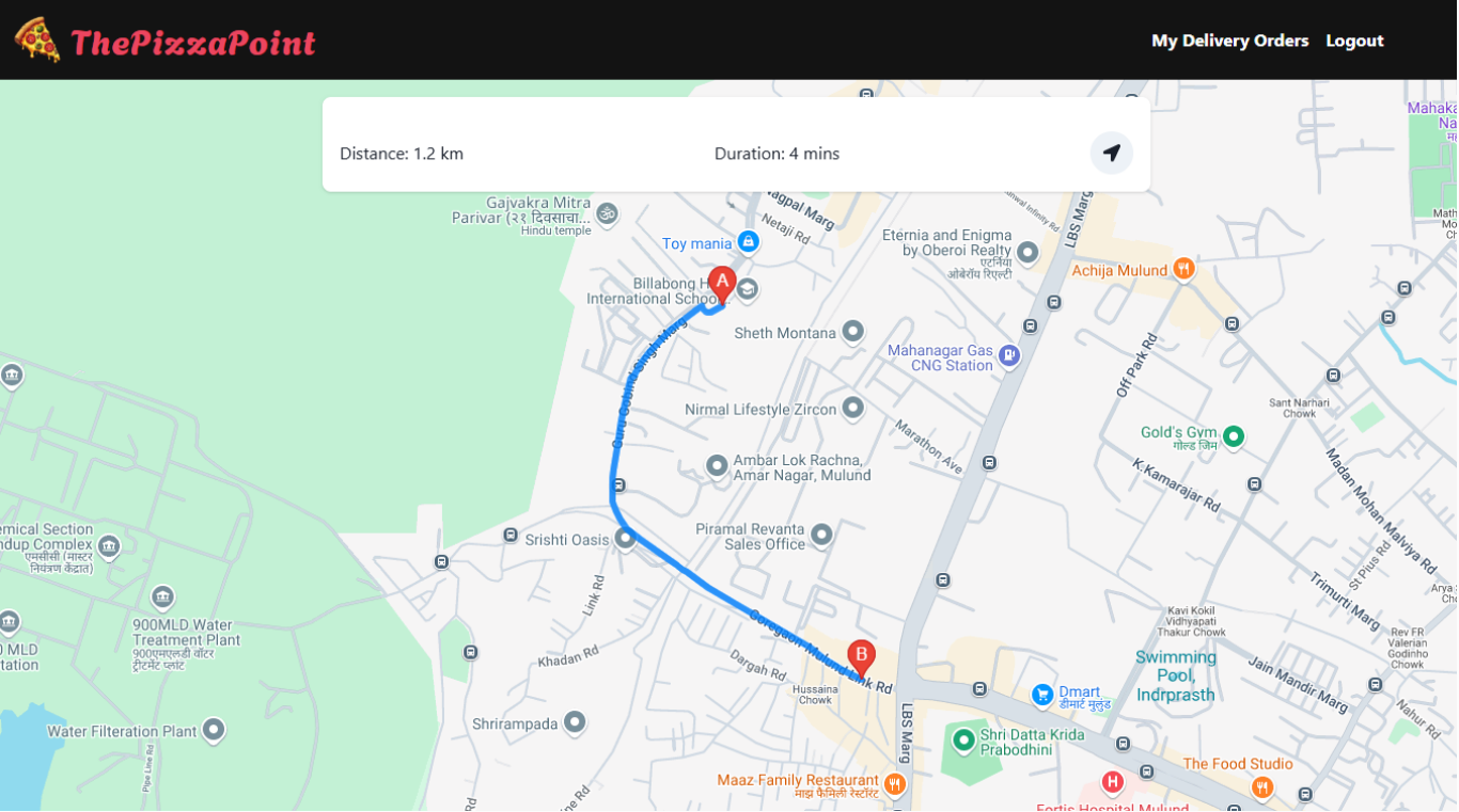 Google Maps Delivery Tracking - Online Pizza Ordering System Project using Spring Boot and React JS
