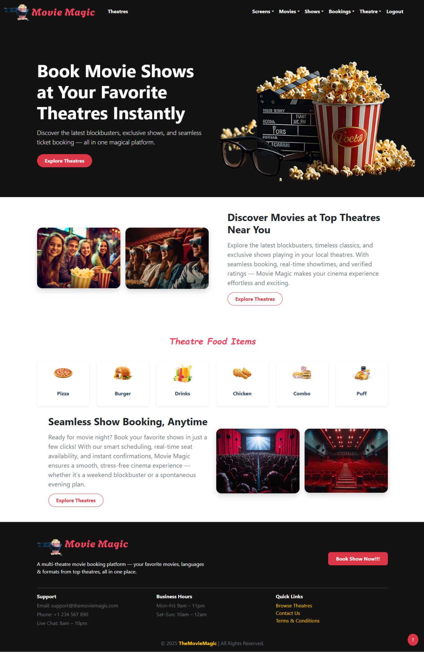 Landing Page - Online Movie Ticket Booking System Project using Spring Boot React JS MySQL