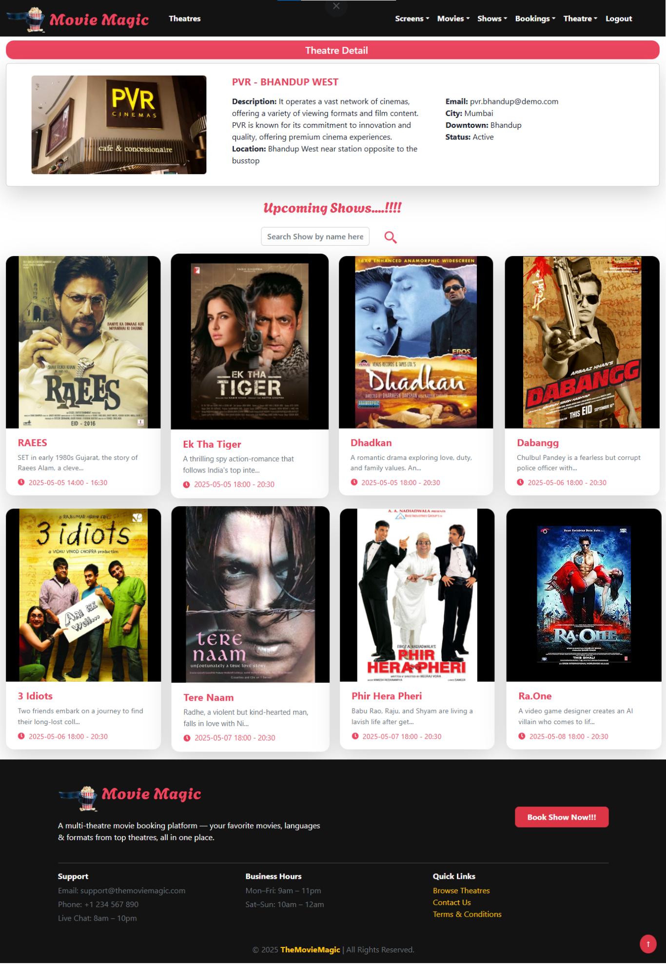 Theater Show Page - Online Movie Ticket Booking System using Spring Boot React JS MySQL