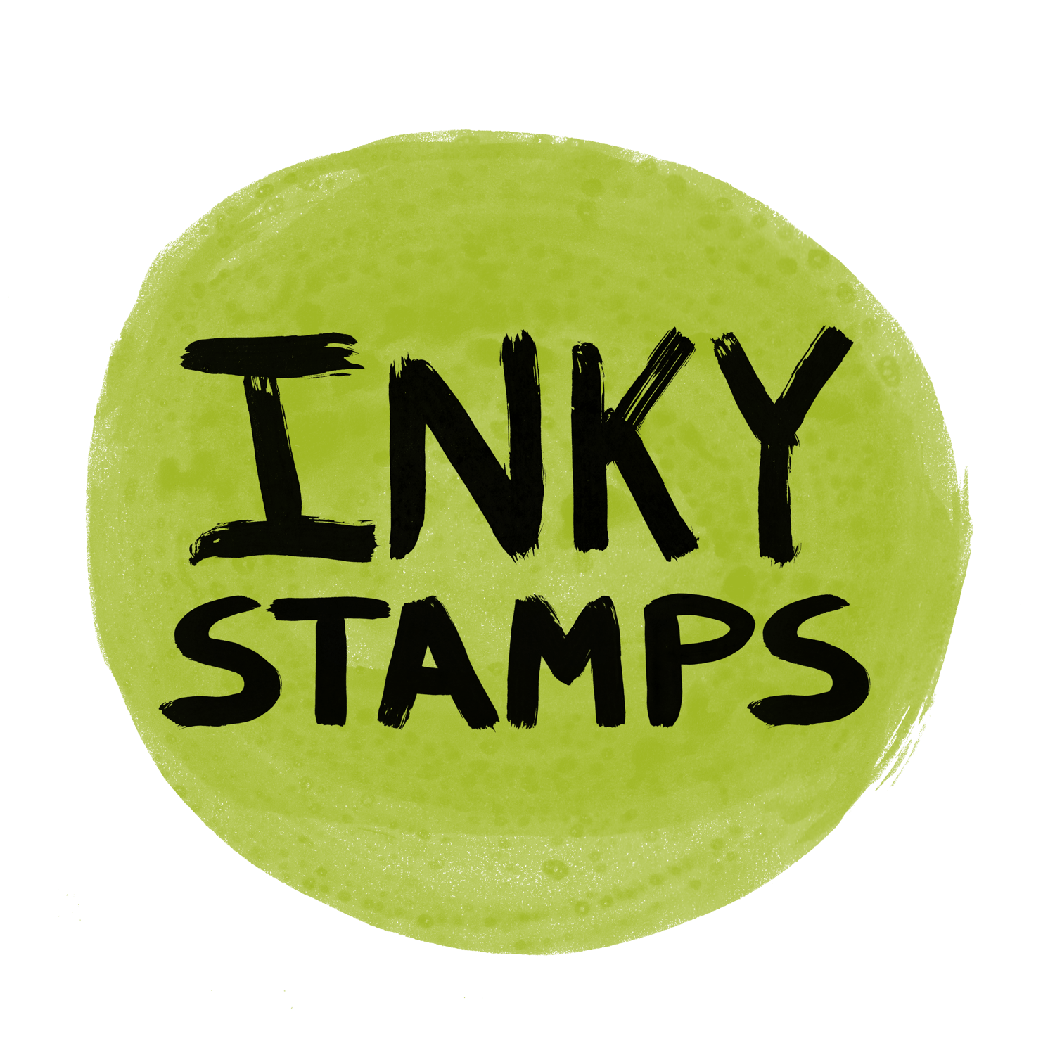 INKY STAMPS - black hand painted letters on green dot made with real ink