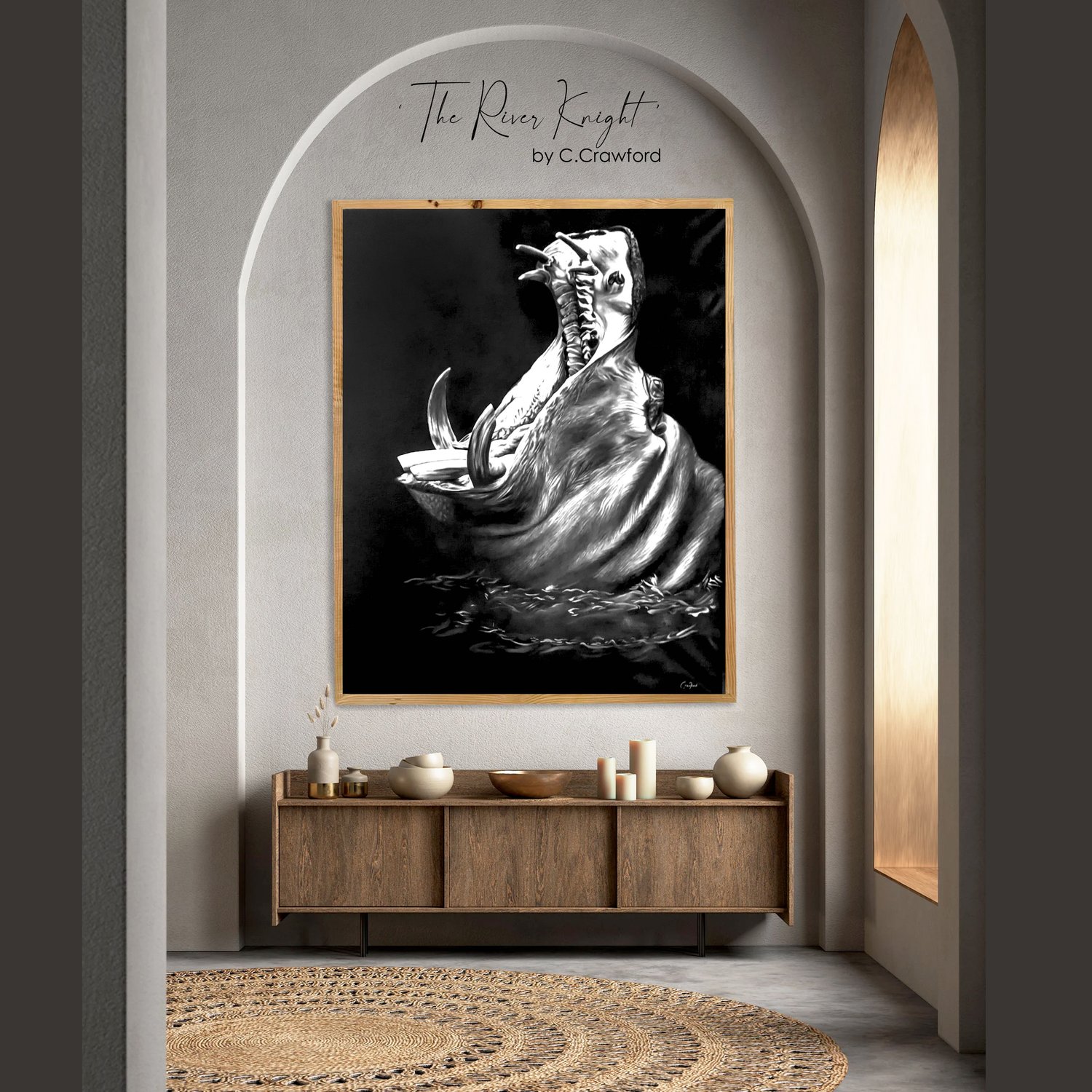 black and white art, interior design, oil painting, wild life art, paintings, art, trending, unique art, Cindy Crawford, hippo