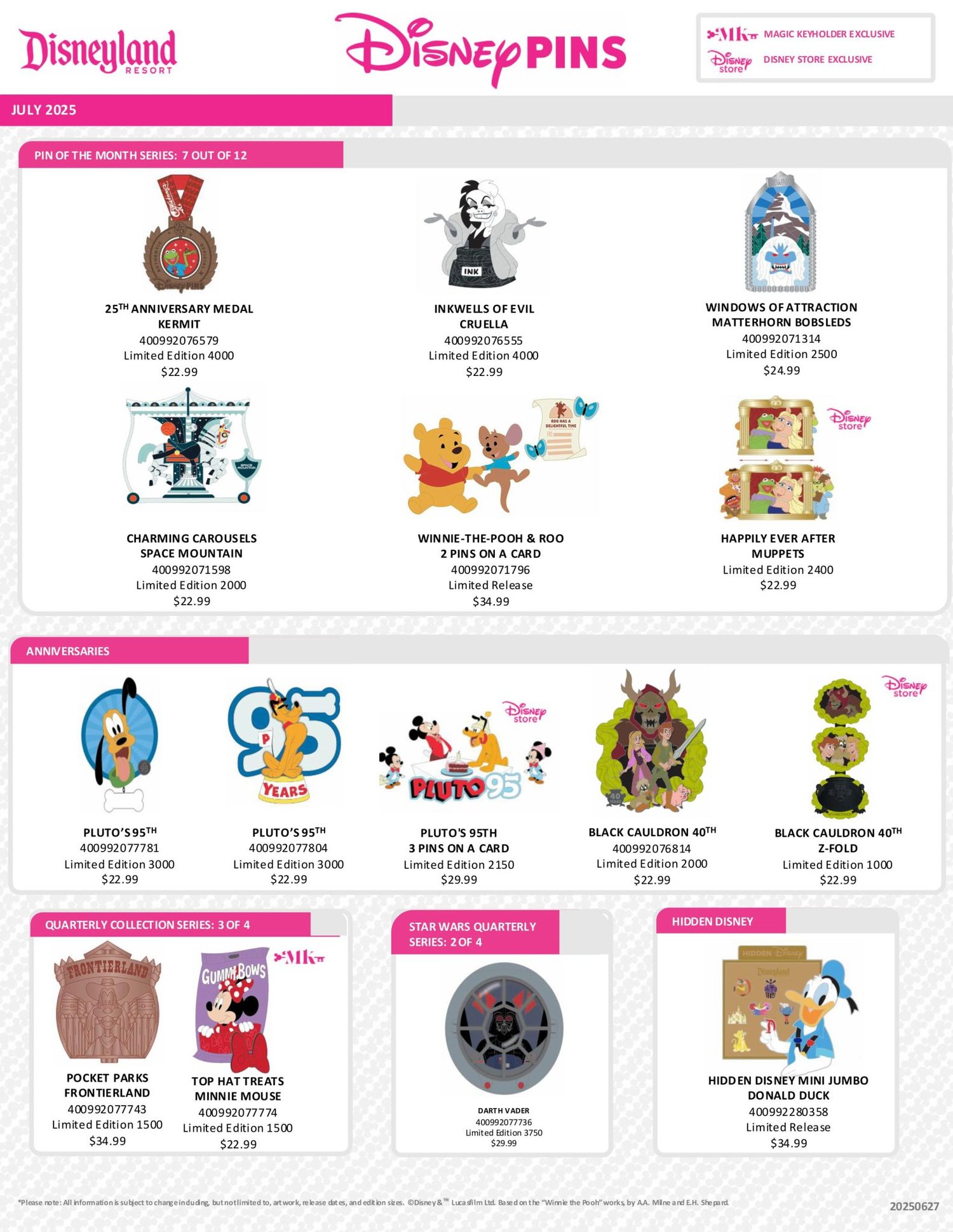 Disneyland, Disney Pins, Pins, July 2025, Releases, Limited Edition