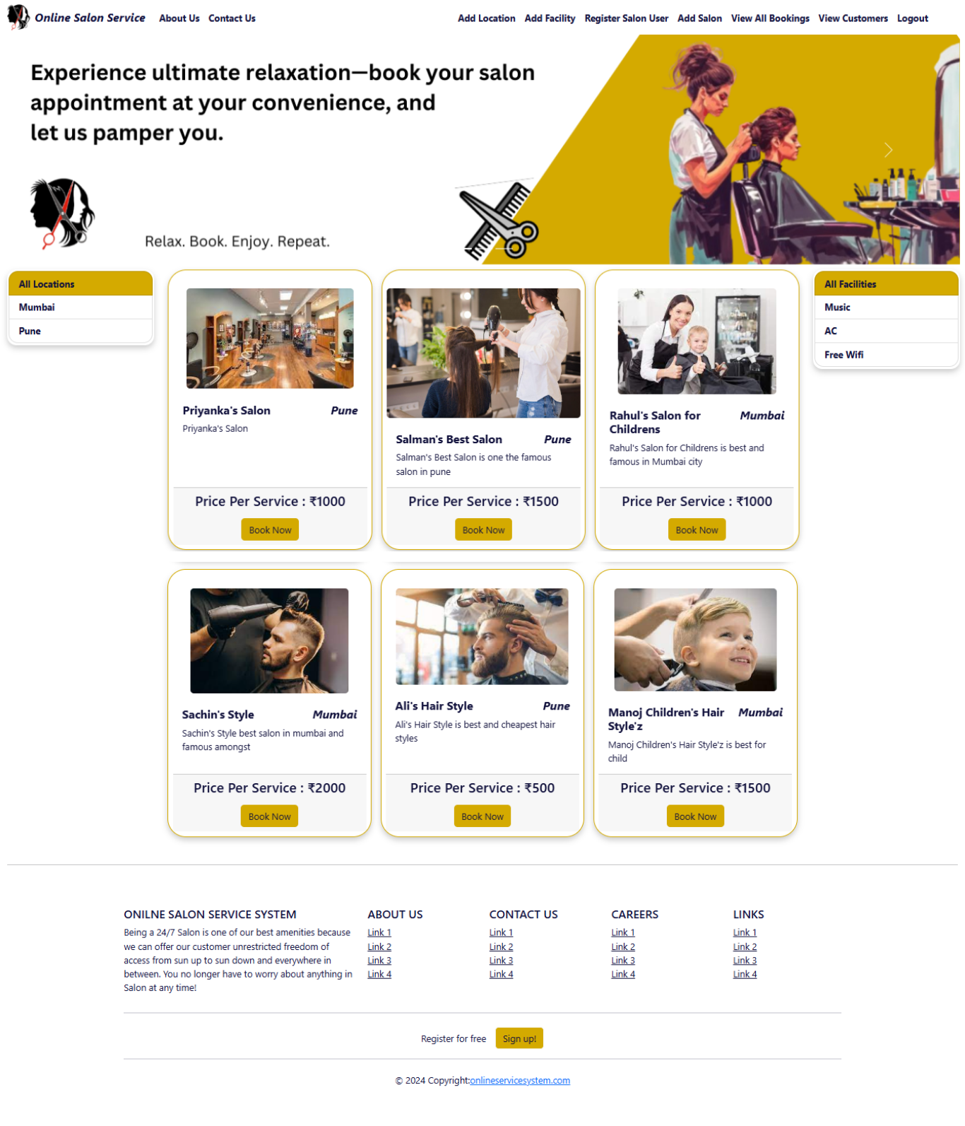 Home Page - Salon Appointment Booking System Project using Spring Boot Microservices React JS MySQL Source code