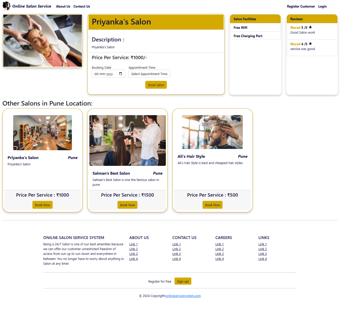 Salon Detail Page - Salon Appointment Booking System Project using Spring Boot Microservices React JS MySQL Source code
