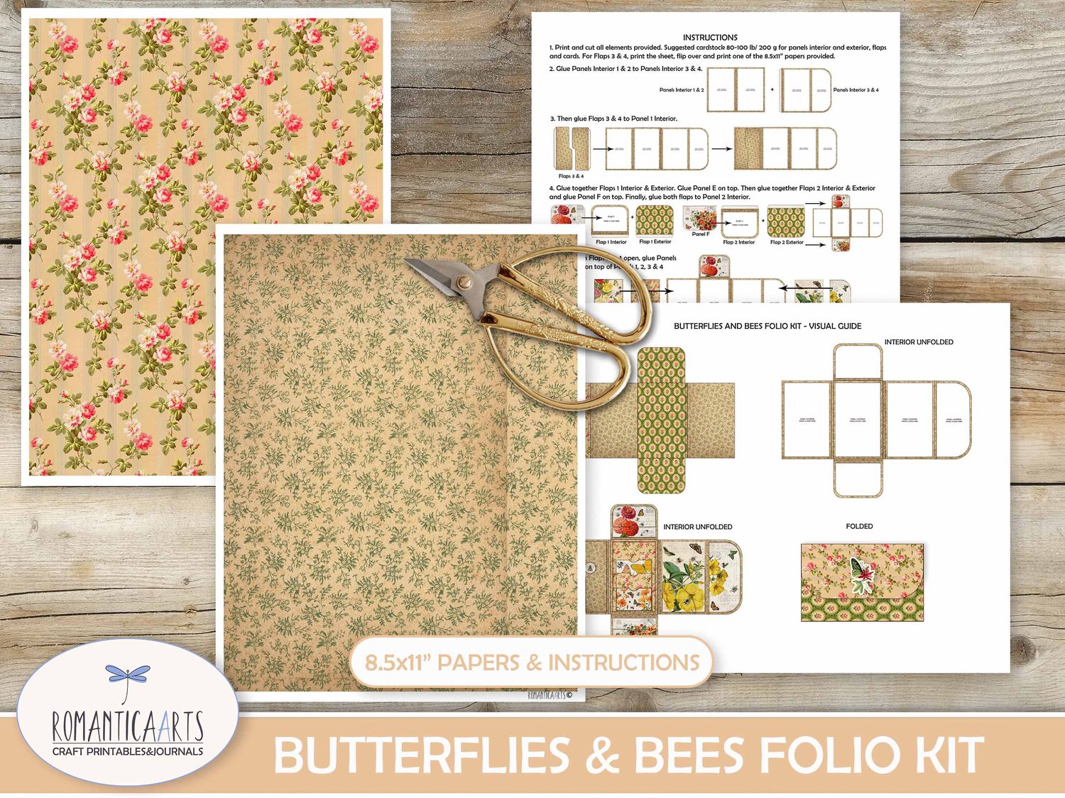 Butterflies and Bees – Junk Journal Folio Kit