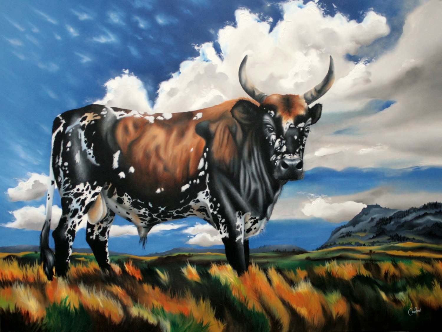 custom art, interior design, oil painting, wild life art, paintings, art, trending, unique art, Cindy Crawford, fine art painting, Crawford Fine Art, cow, bull