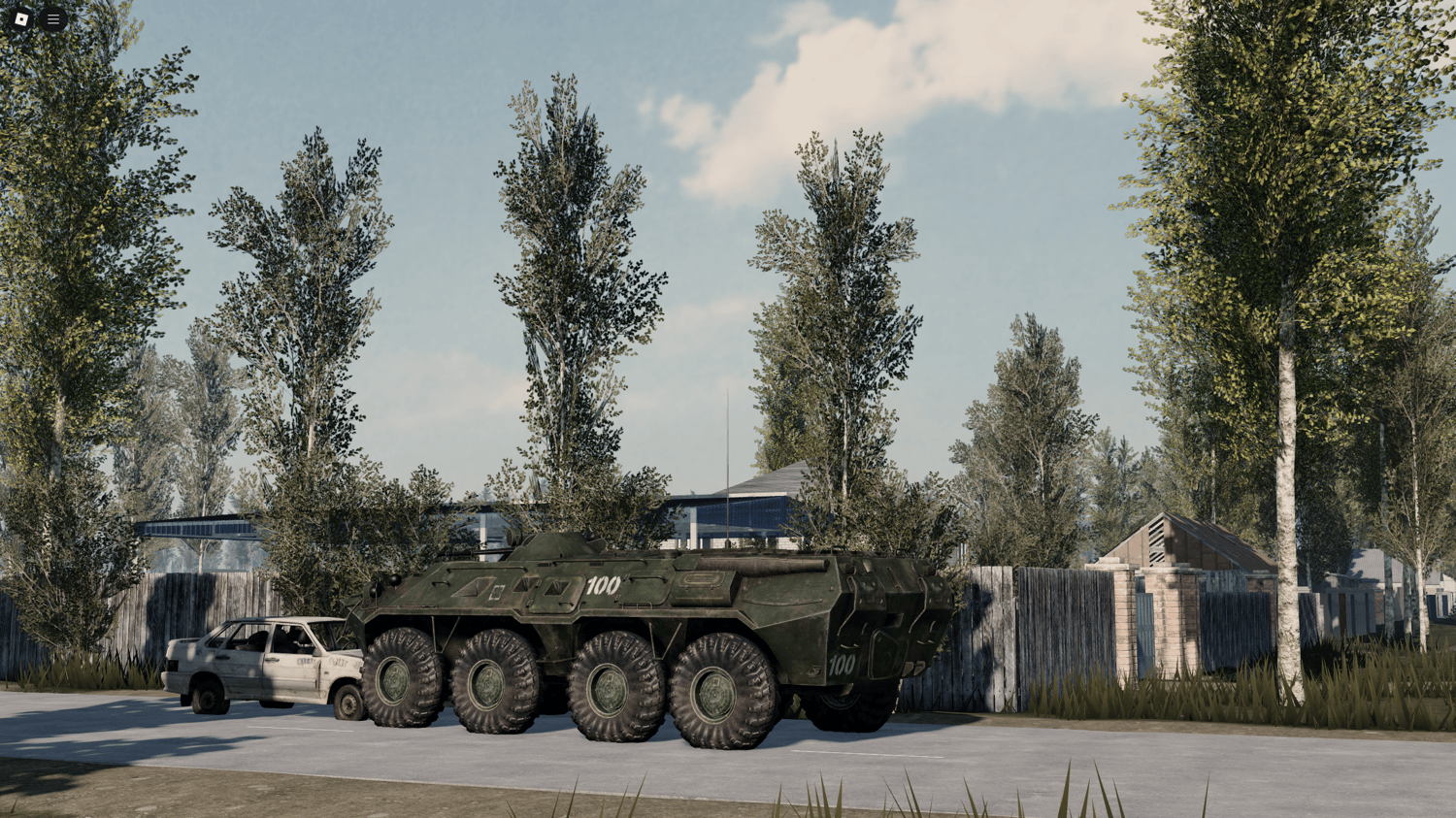 Russian Kursk region road with light military activity in Roblox