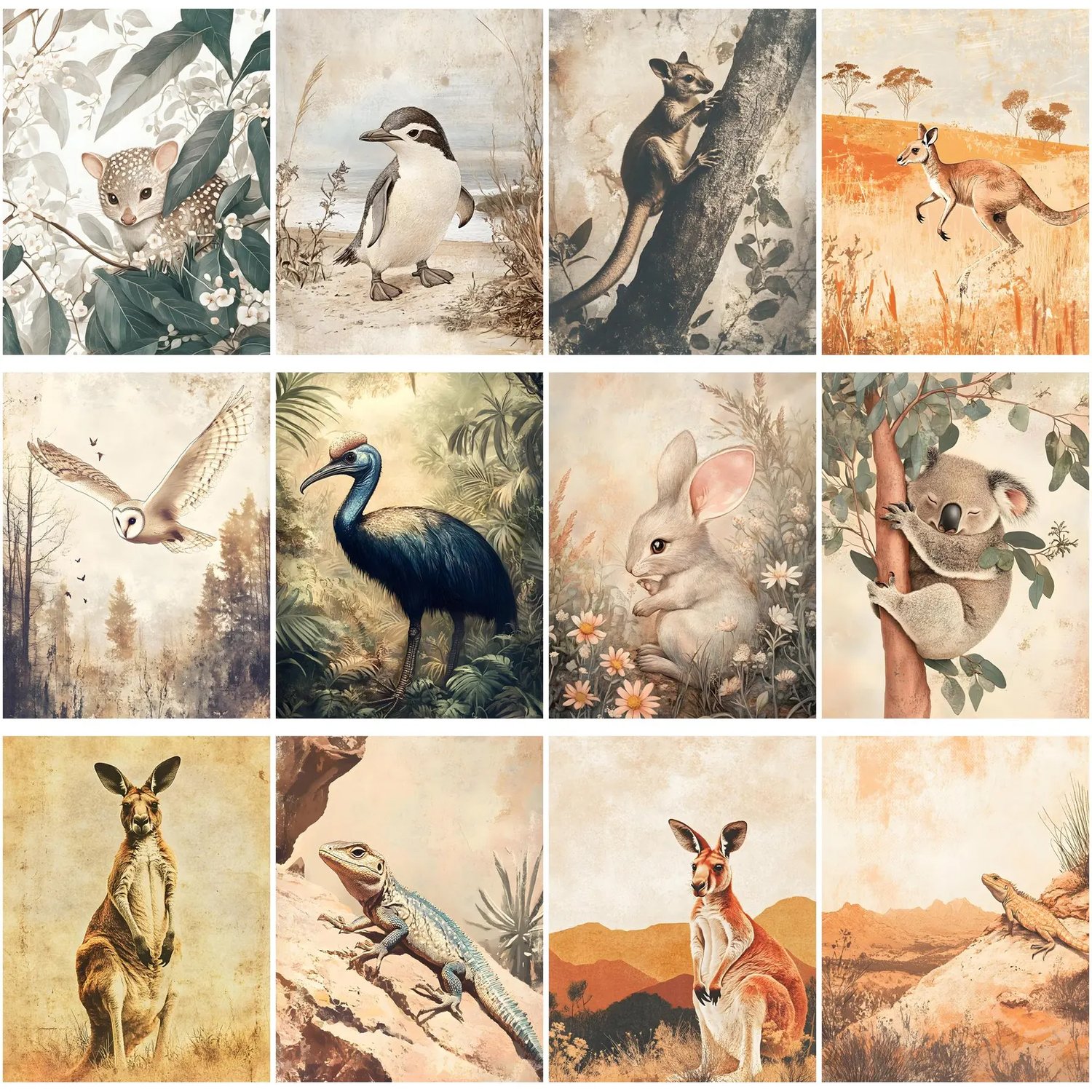 Australian Animals Digital Paper Set Junk Journal Pages Volume 1