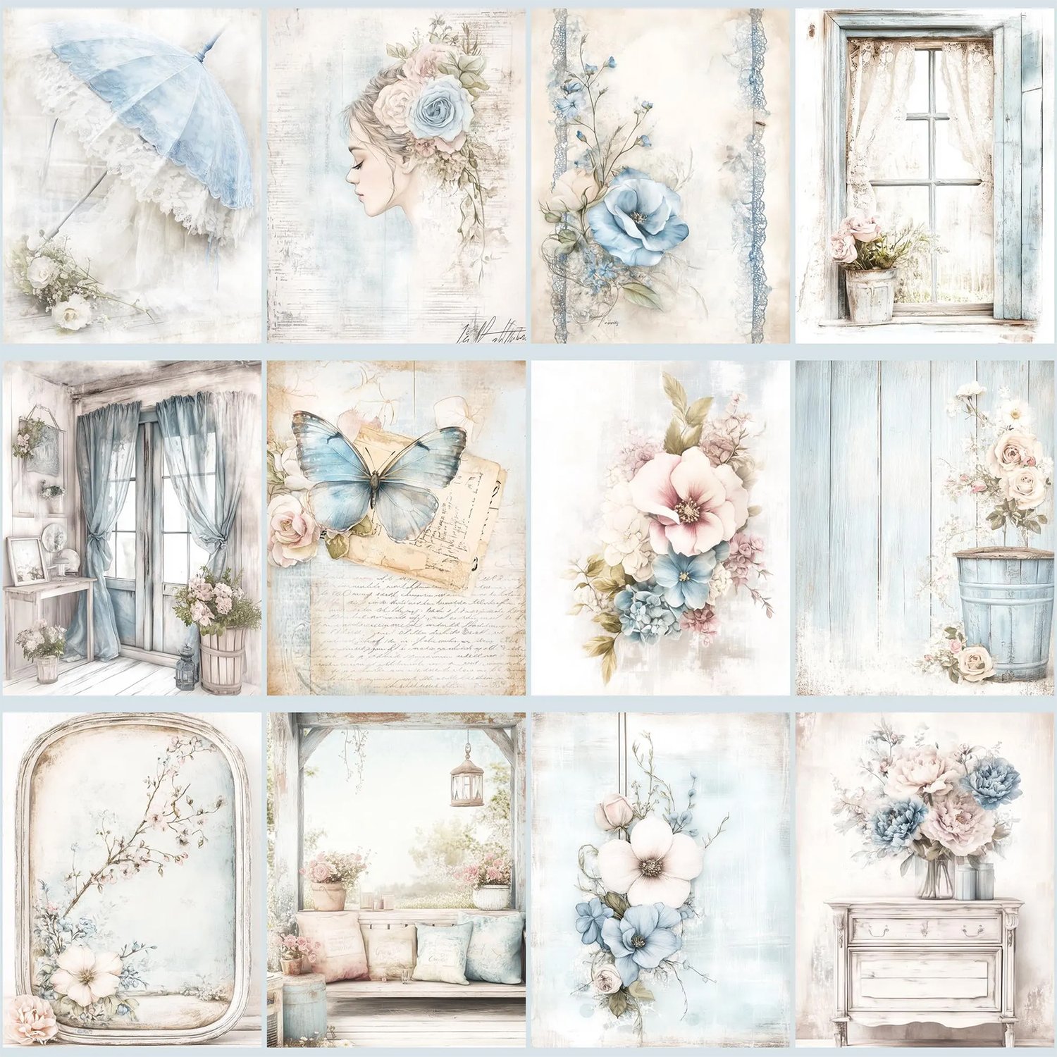 Blue Shabby Chic Junk Journal Kit