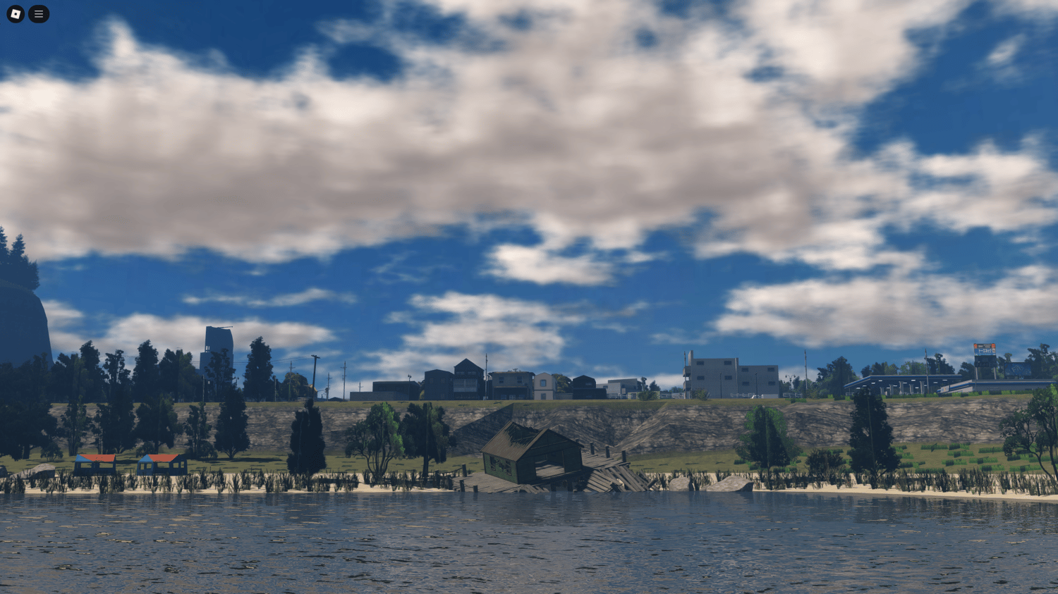 Coastal city map in Roblox with Japanese aesthetics and urban scale