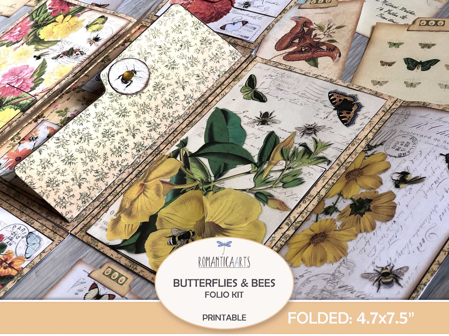 Butterflies and Bees – Junk Journal Folio Kit