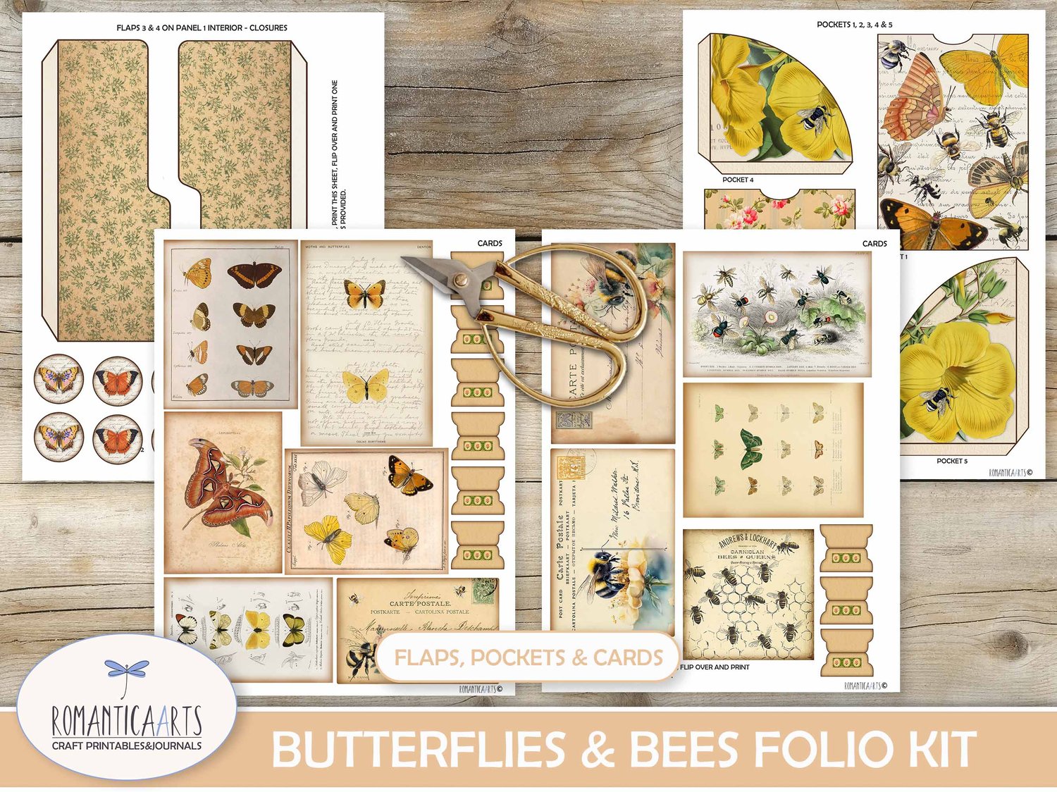 Butterflies and Bees – Junk Journal Folio Kit